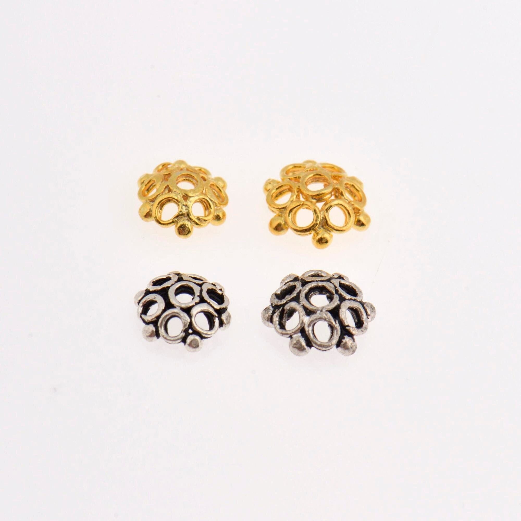 925 Sterling Silver & 24K Gold Vermeil Flower Bead Caps, Bead Caps, Gold Bead Caps, Silver Spacer Bead Caps, Jewelry Crafting, M/VM6A-B