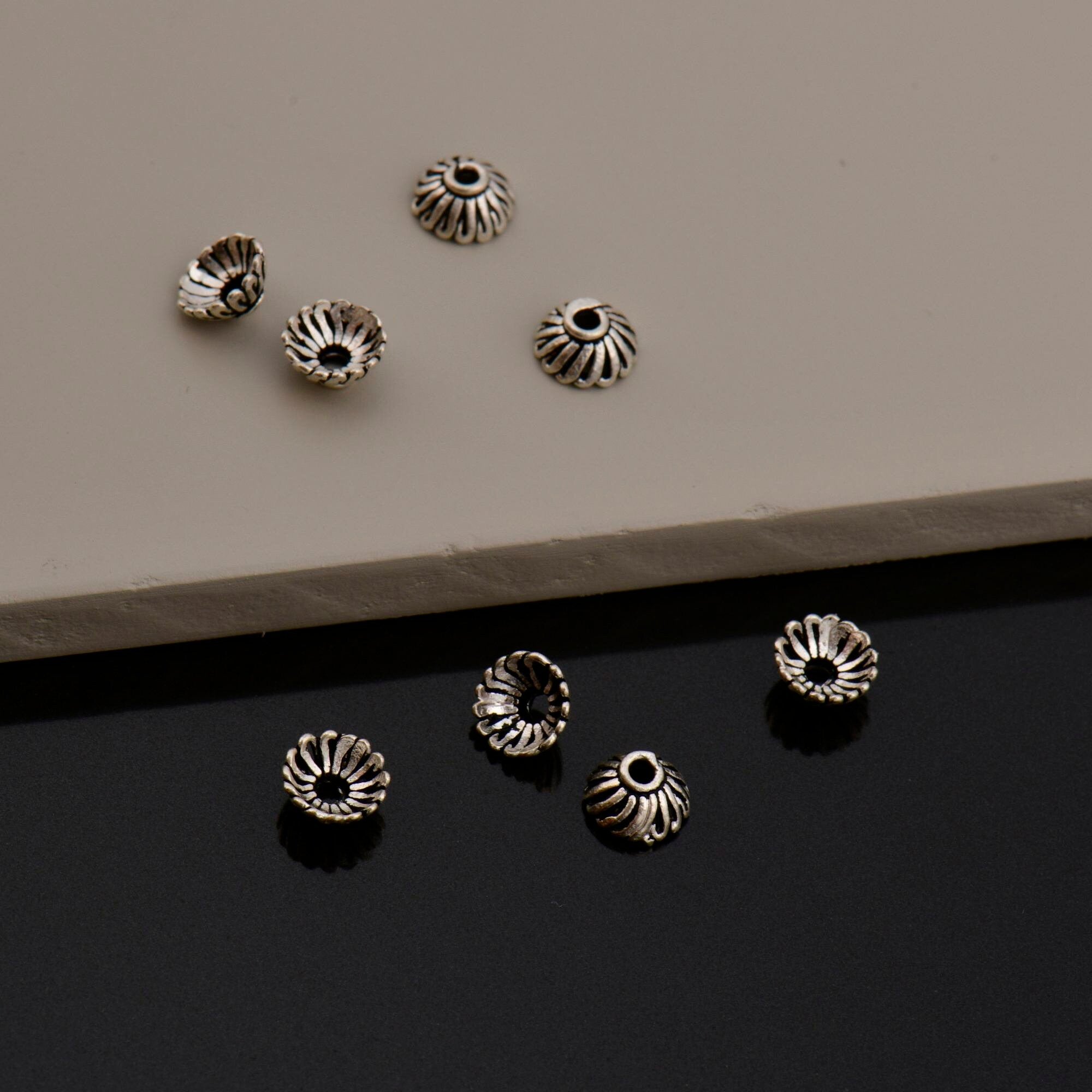 925 Sterling Silver 6mm Bead Caps, Silver Bead Caps, Oxidized Solid Silver Bead Caps, Jewelry Spacer Bead Caps, Jewelry Craft Supply, M8A