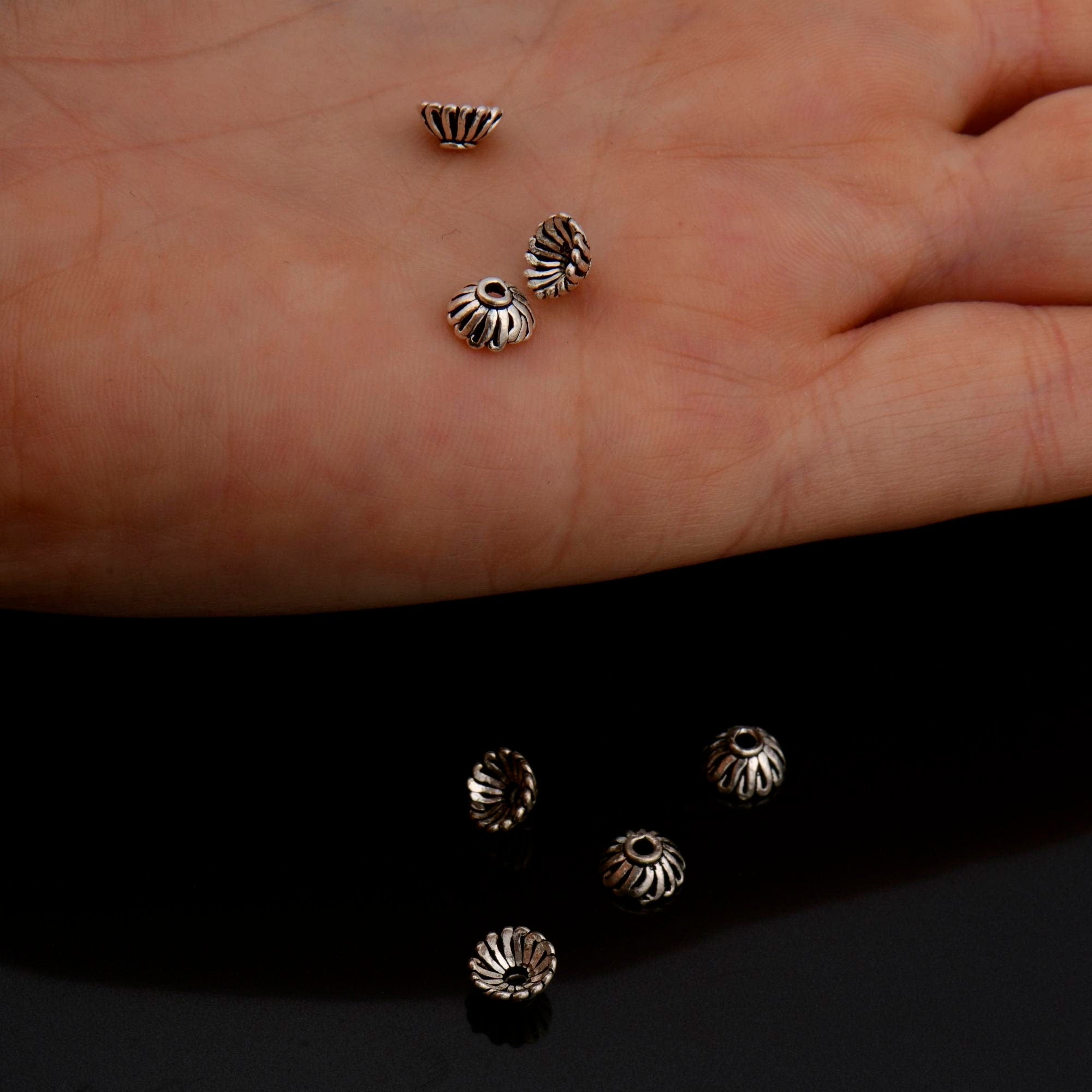 925 Sterling Silver 6.5mm Bead Caps, Silver Bead Caps, Oxidized Solid Silver Bead Caps, Jewelry Spacer Bead Caps, Jewelry Craft Supply, M8B