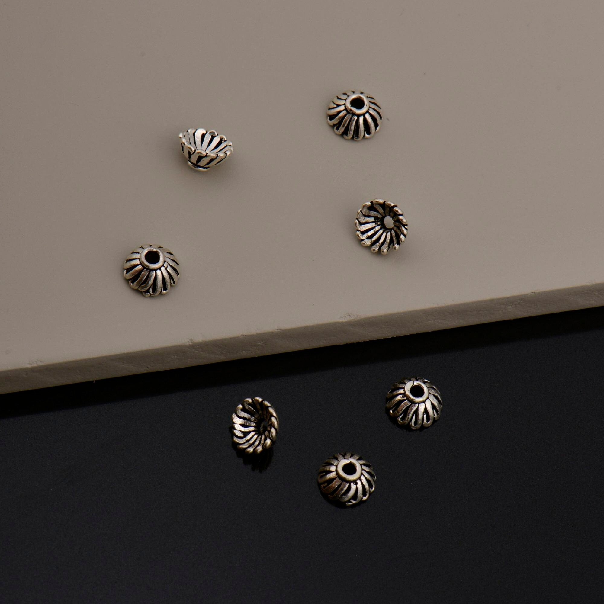 925 Sterling Silver 6.5mm Bead Caps, Silver Bead Caps, Oxidized Solid Silver Bead Caps, Jewelry Spacer Bead Caps, Jewelry Craft Supply, M8B