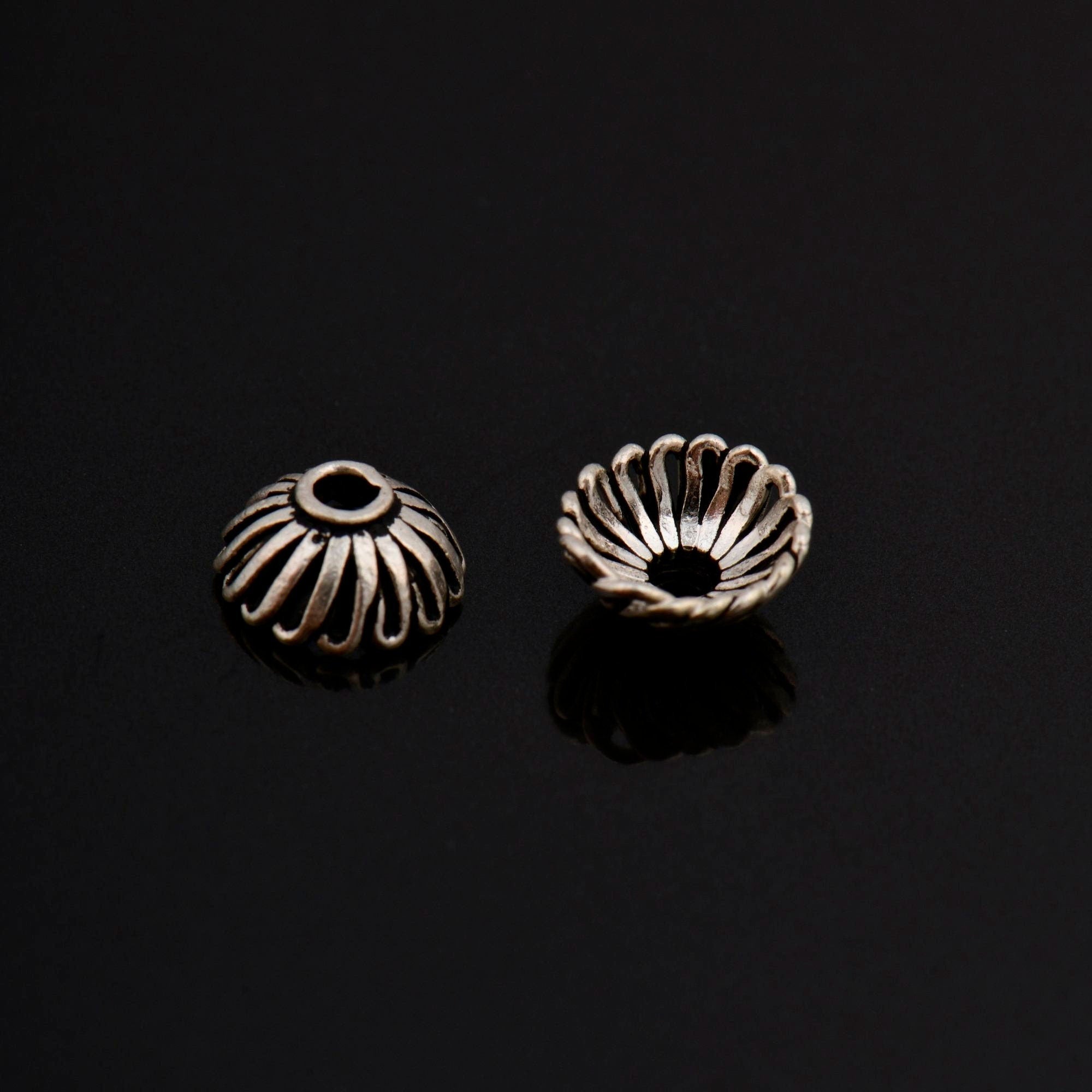 925 Sterling Silver 8.5mm Bead Caps, Silver Bead Caps, Oxidized Solid Silver Bead Caps, Jewelry Spacer Bead Caps, Jewelry Craft Supply, M8C