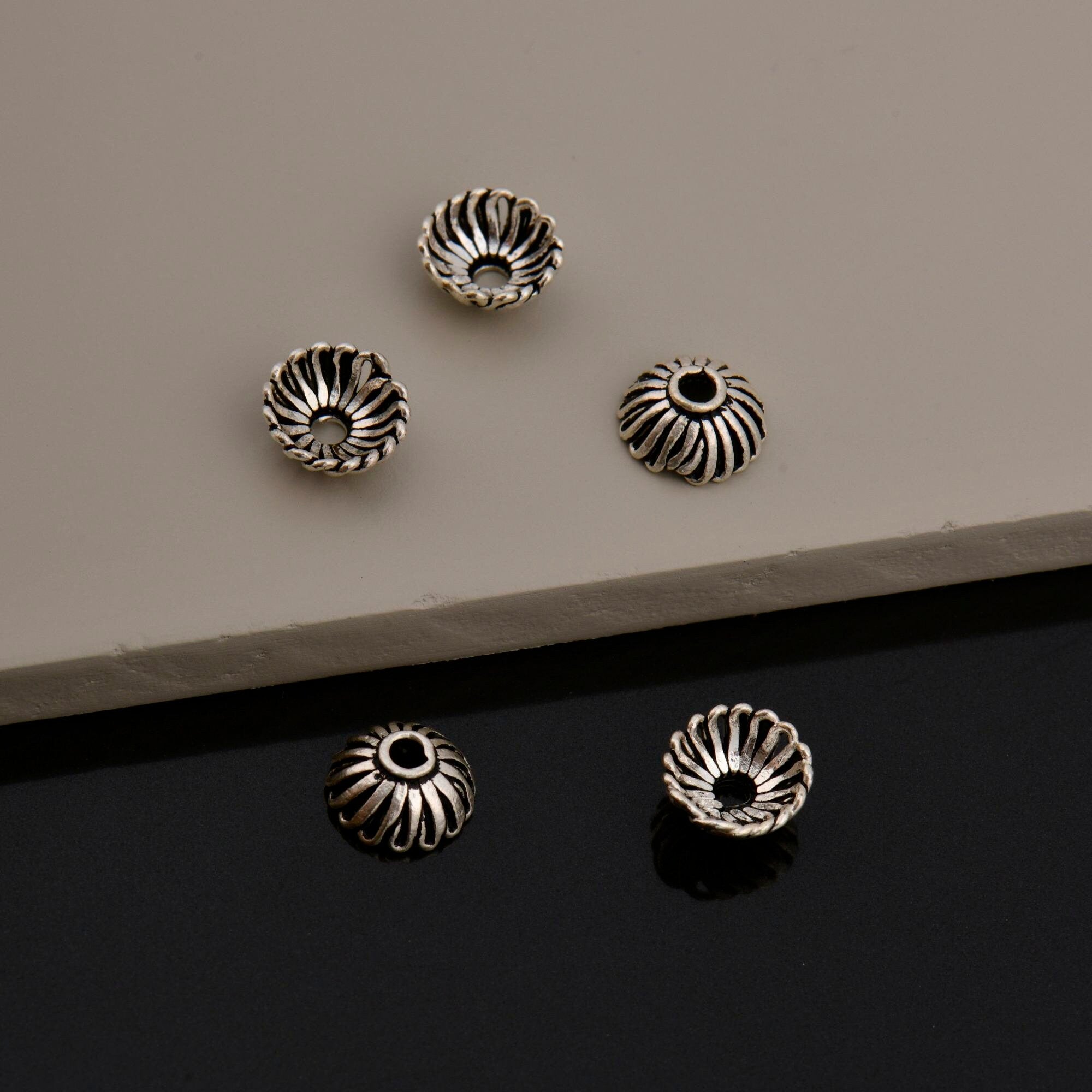 925 Silver Sterling 6mm to 8.5mm Bead Caps, Silver Bead Caps, Oxidized Solid Silver Bead Caps, Spacer Bead Caps, Jewelry Supplies, M8A-B-C