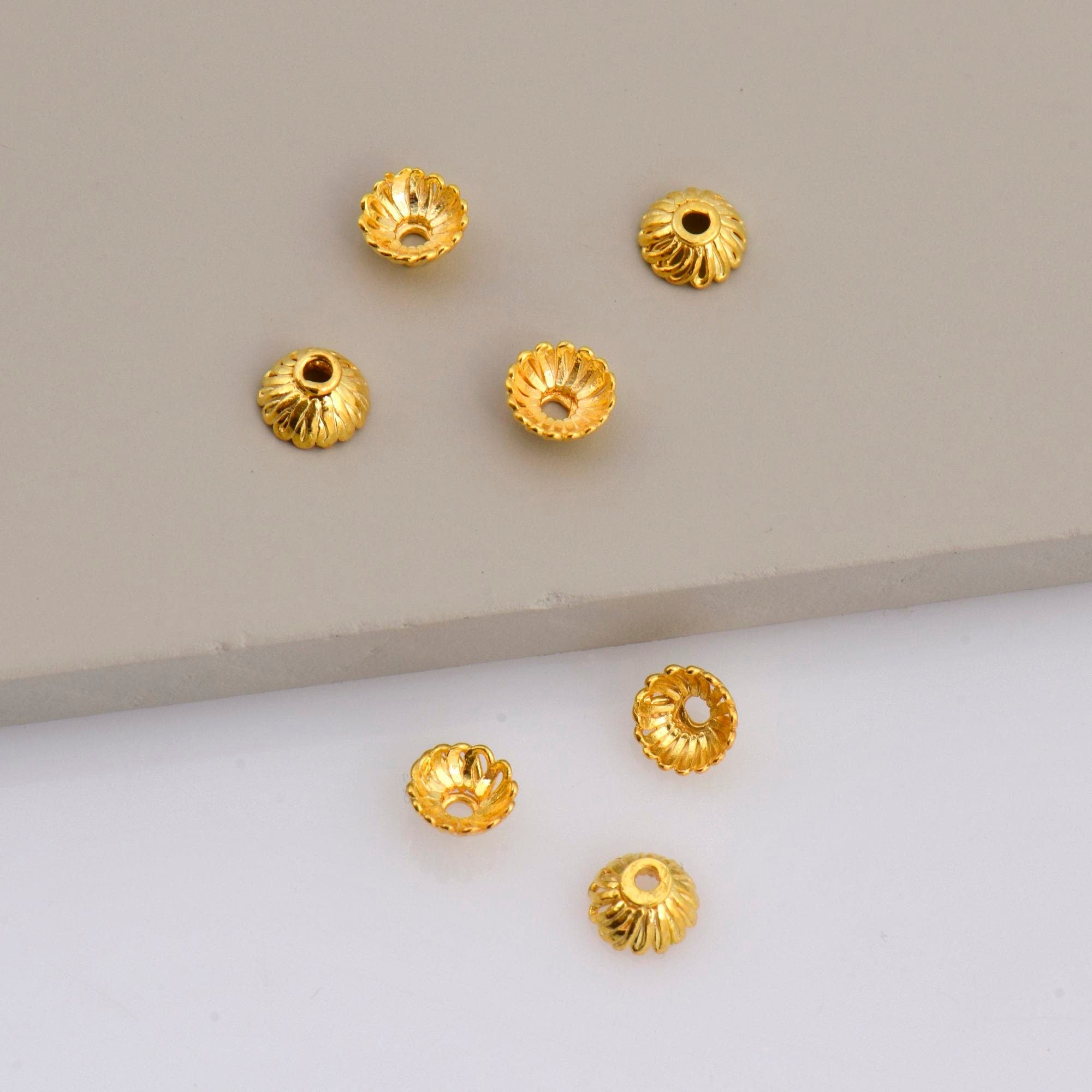 24K Gold Vermeil 6mm Bead Caps, Gold Plated Bead Caps, 925 Solid Silver Bead Caps in Gold, Spacer Bead Caps, Jewelry Craft Supply, VM8A