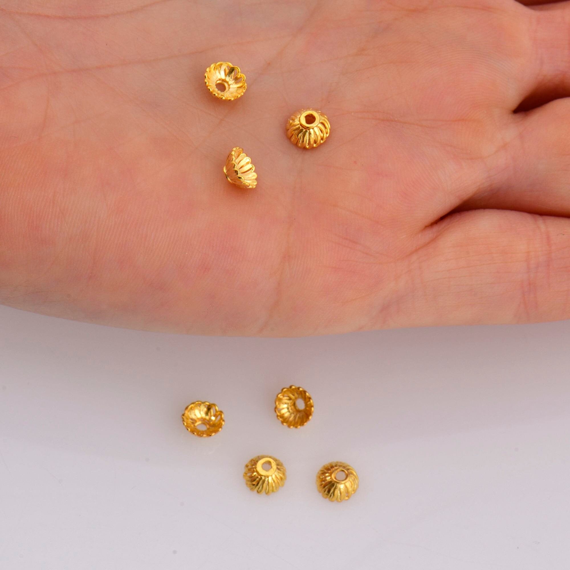 24K Gold Vermeil 6mm Bead Caps, Gold Plated Bead Caps, 925 Solid Silver Bead Caps in Gold, Spacer Bead Caps, Jewelry Craft Supply, VM8A