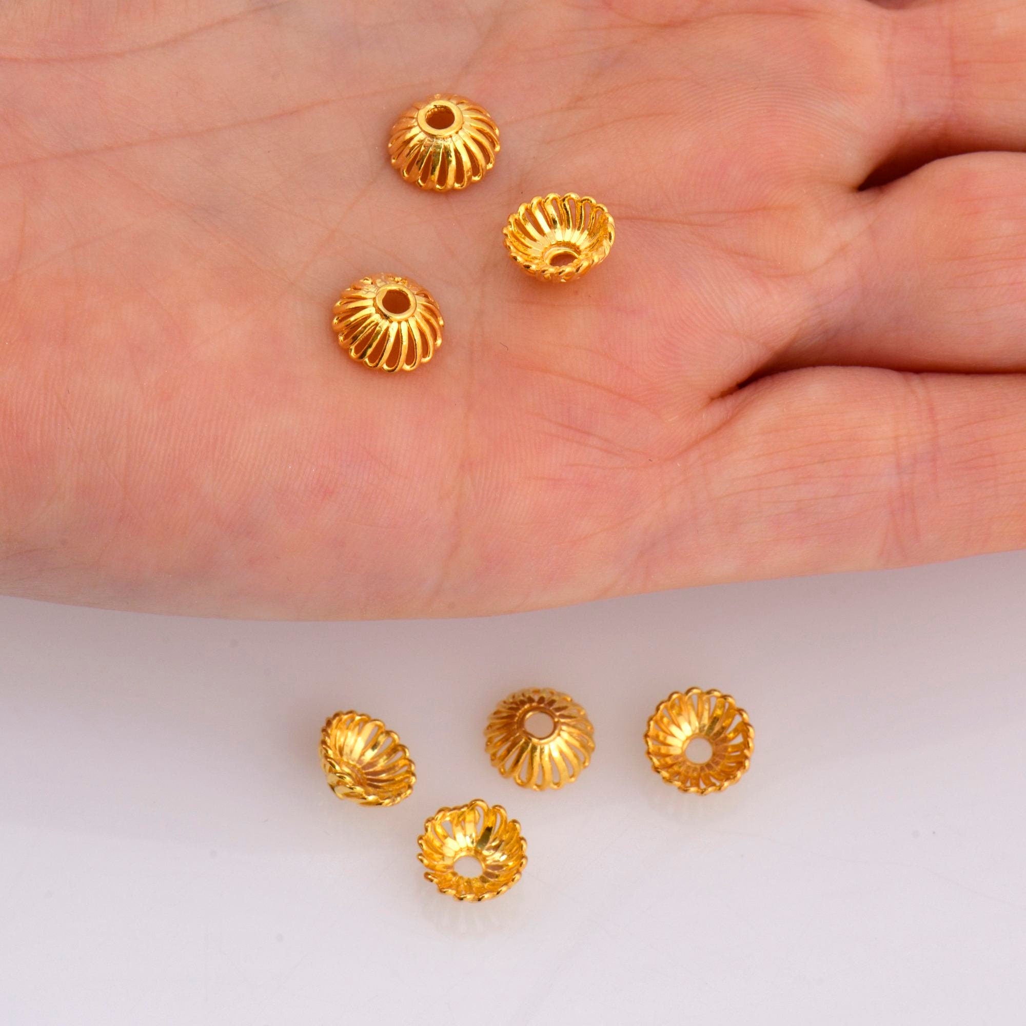 24K Gold Vermeil 6mm to 8mm Bead Caps, Gold Plated Bead Caps, 925 Silver Bead Caps in Gold, Spacer Bead Caps, Jewelry Supplies, VM8A-B-C