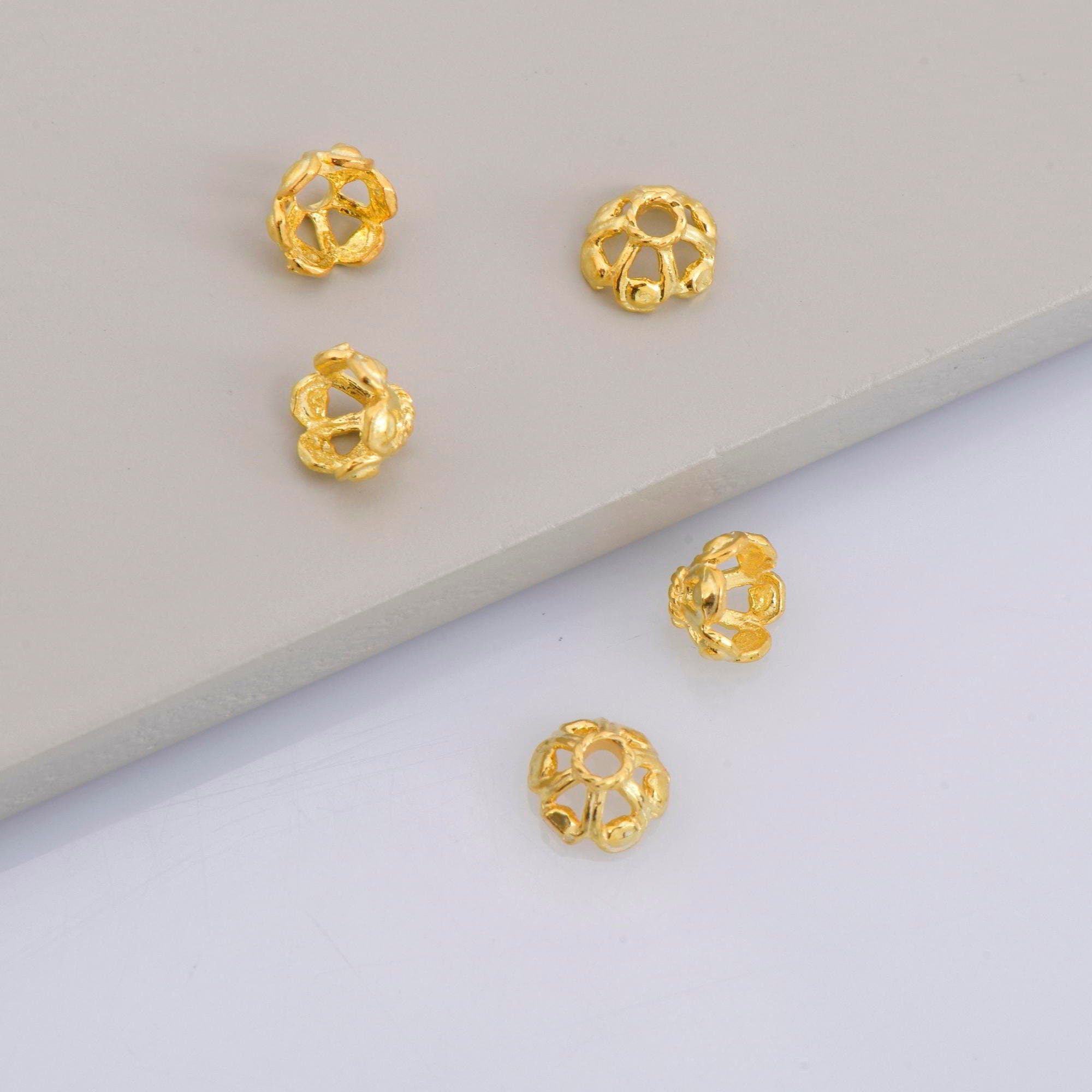 24K Gold Vermeil 6.5mm Bead Caps, Gold Plated Bead Caps, 925 Solid Silver Bead Caps in Gold, Spacer Bead Caps, Jewelry Craft Supply, VM9