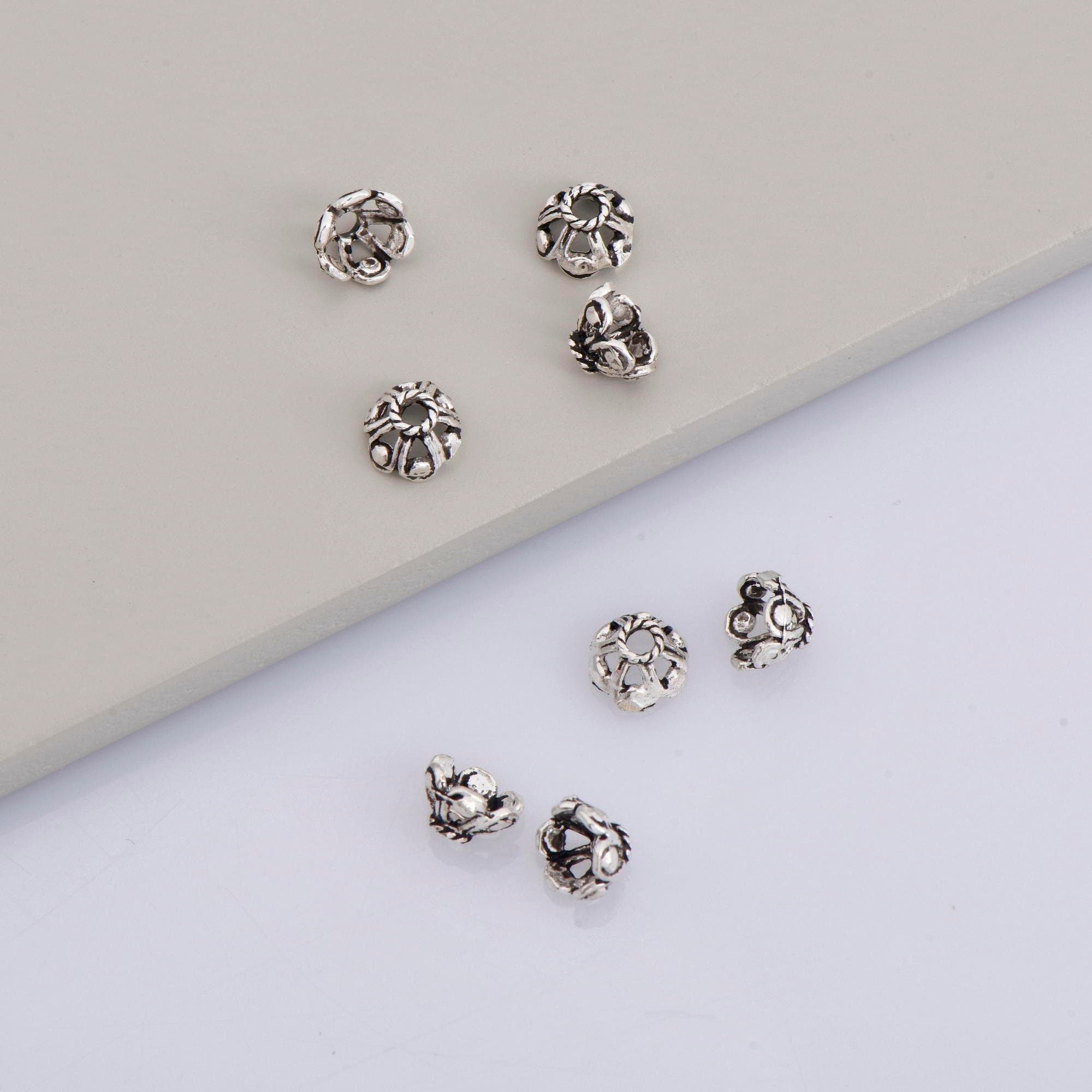 925 Sterling Silver 6.5mm Bead Caps, Silver Bead Caps, Oxidized Solid Silver Bead Caps, Jewelry Spacer Bead Caps, Jewelry Craft Supply, M9