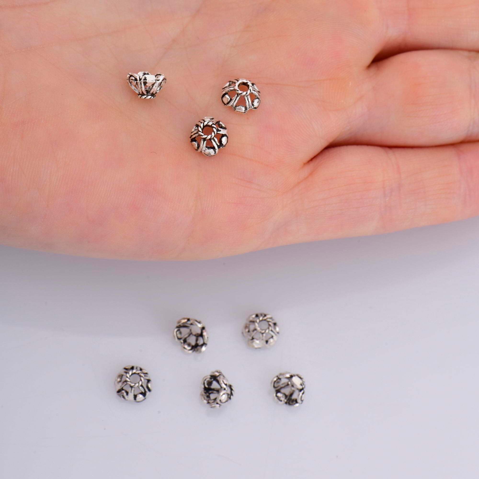925 Sterling Silver 6.5mm Bead Caps, Silver Bead Caps, Oxidized Solid Silver Bead Caps, Jewelry Spacer Bead Caps, Jewelry Craft Supply, M9