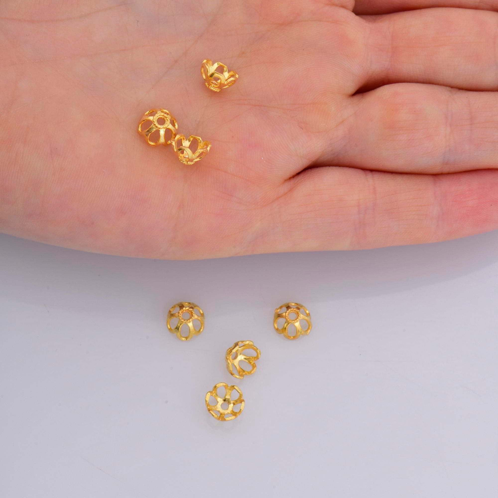 24K Gold Vermeil 7.5mm Bead Caps, Gold Plated Bead Caps, 925 Silver Solid Bead Caps in Gold, Spacer Bead Caps, Jewelry Craft Supply, VM10