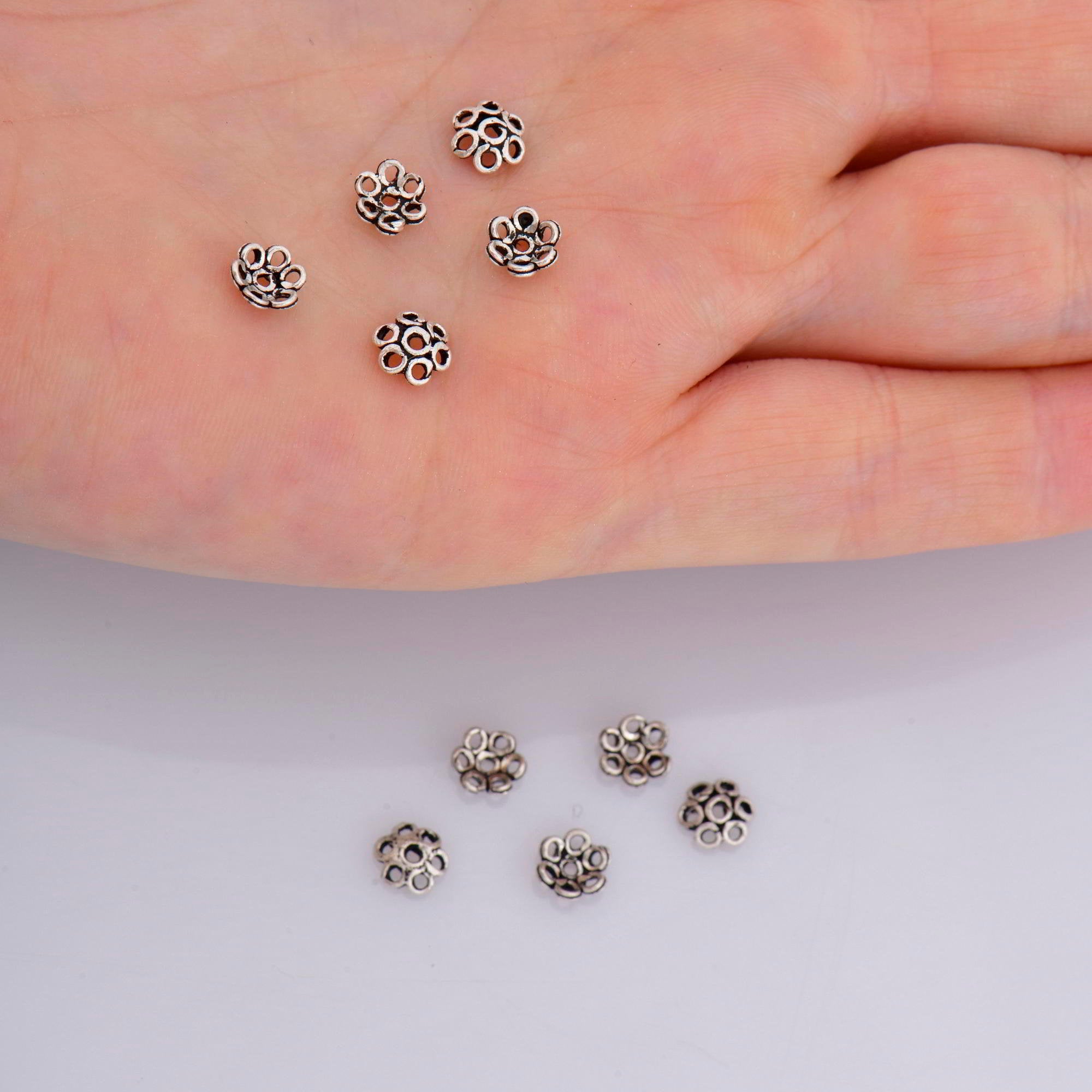 925 Sterling Silver 5.5mm Bead Caps, Silver Bead Caps, Oxidized Solid Silver Bead Caps, Jewelry Spacer Bead Caps, Jewelry Craft Supply, M12