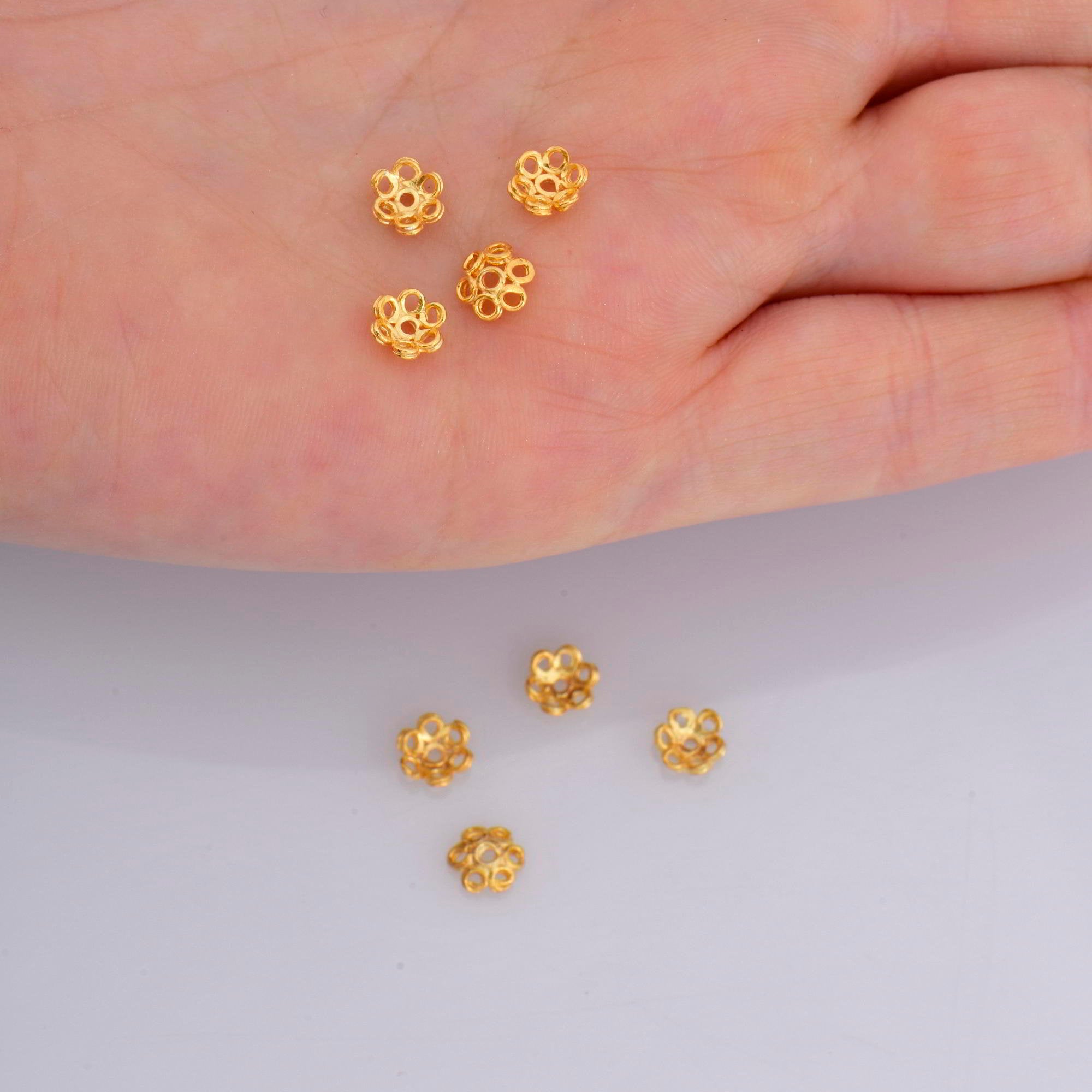 925 Sterling Silver & 24K Gold Vermeil 5.5mmBead Caps, Silver Bead Caps in Gold, Gold Plated Bead Caps, Jewelry Spacer Bead Caps, VM12/M12