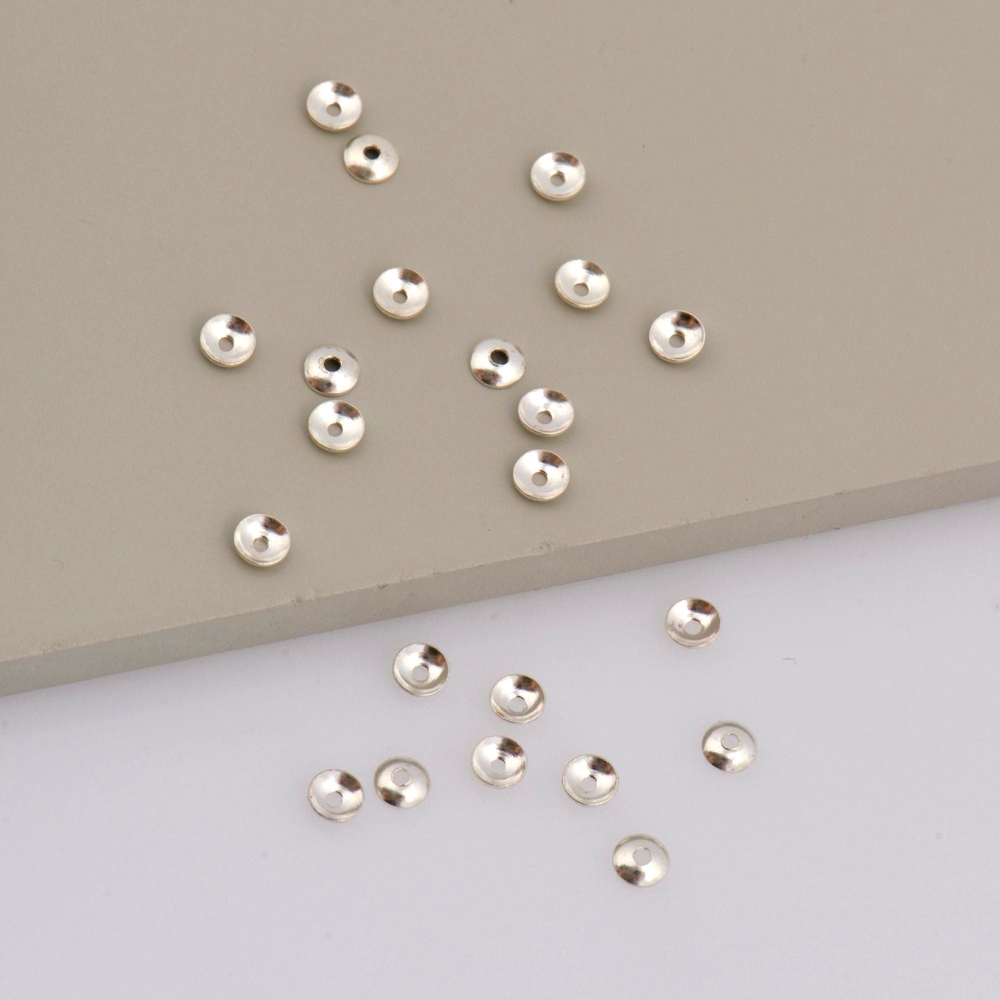 925 Silver Plain 4mm to 7mm Round Bead Caps, Solid Silver Shiny Round Bead Caps, Smooth Round Spacer Bead Caps, Jewelry Supply, M15A-C