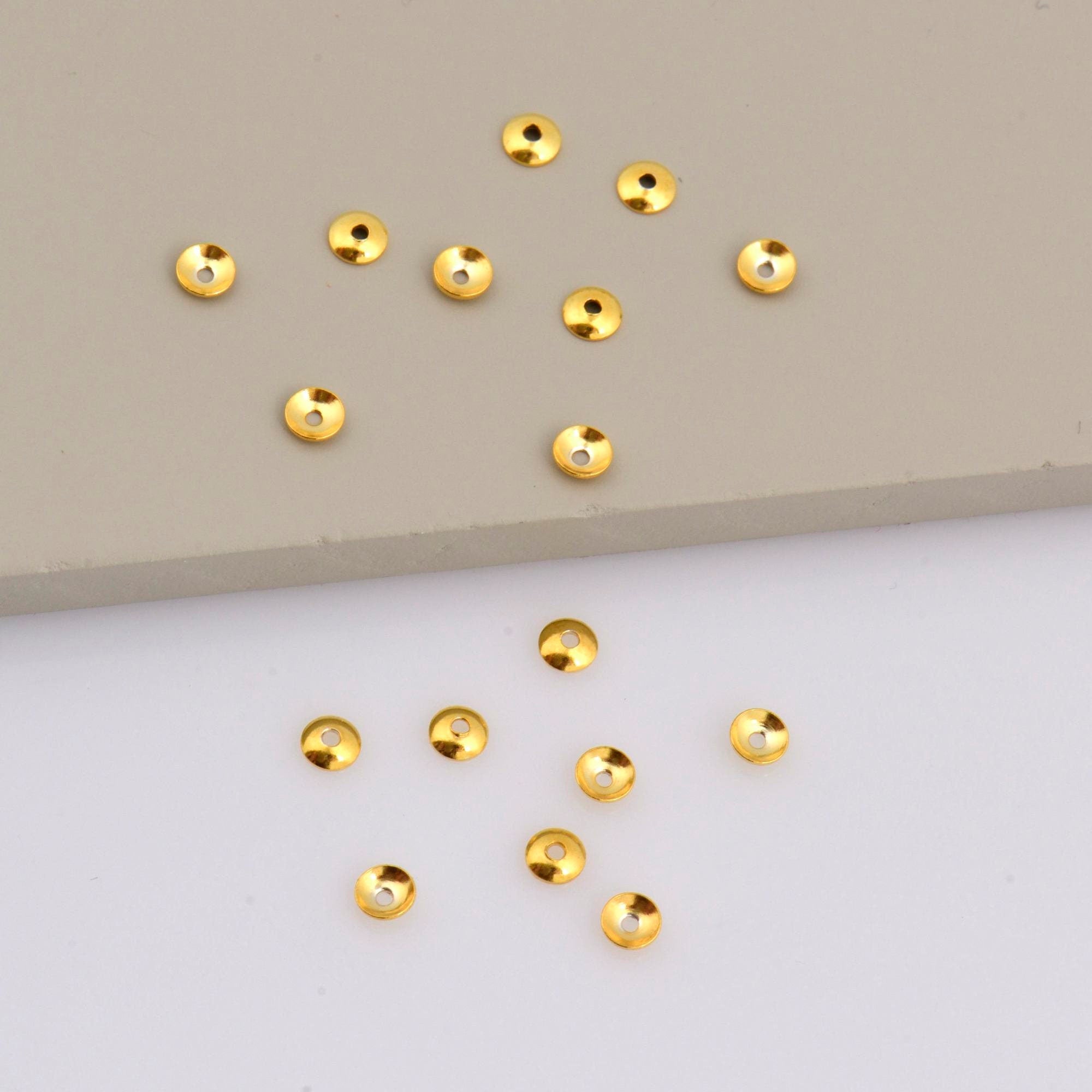 24K Gold Vermeil Plain Round Bead Caps, Gold Plated Shiny Round Bead Caps, 925 Silver Spacer Bead in Gold, Jewelry Making Supply, VM15A
