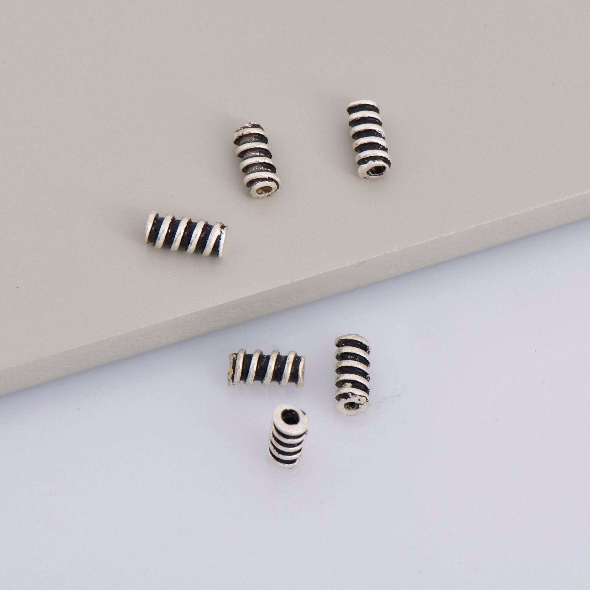925 Sterling Silver Tube Beads, Antique Silver Coiled Tube Beads, Spacer Tube Beads, Oxidized Silver Tube Beads For Jewelry Making, M17