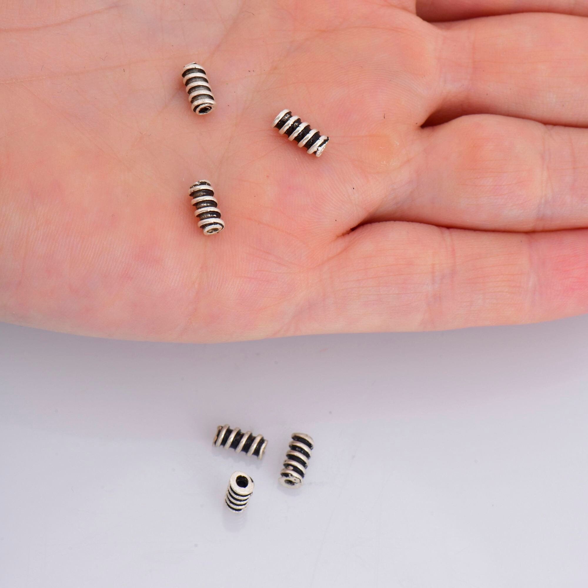 925 Sterling Silver Tube Beads, Antique Silver Coiled Tube Beads, Spacer Tube Beads, Oxidized Silver Tube Beads For Jewelry Making, M17