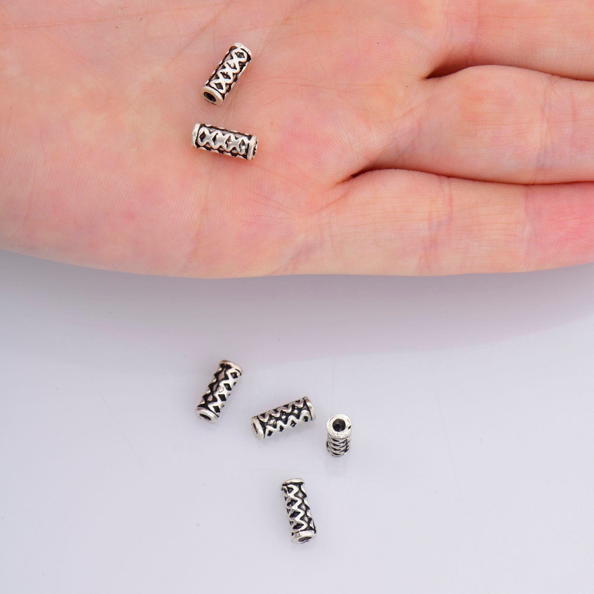 925 Sterling Silver Tube Beads, Antique Silver Tribal Tube Beads, Spiral Tube Beads, Oxidized Silver Tube Beads For Jewelry Making, M18