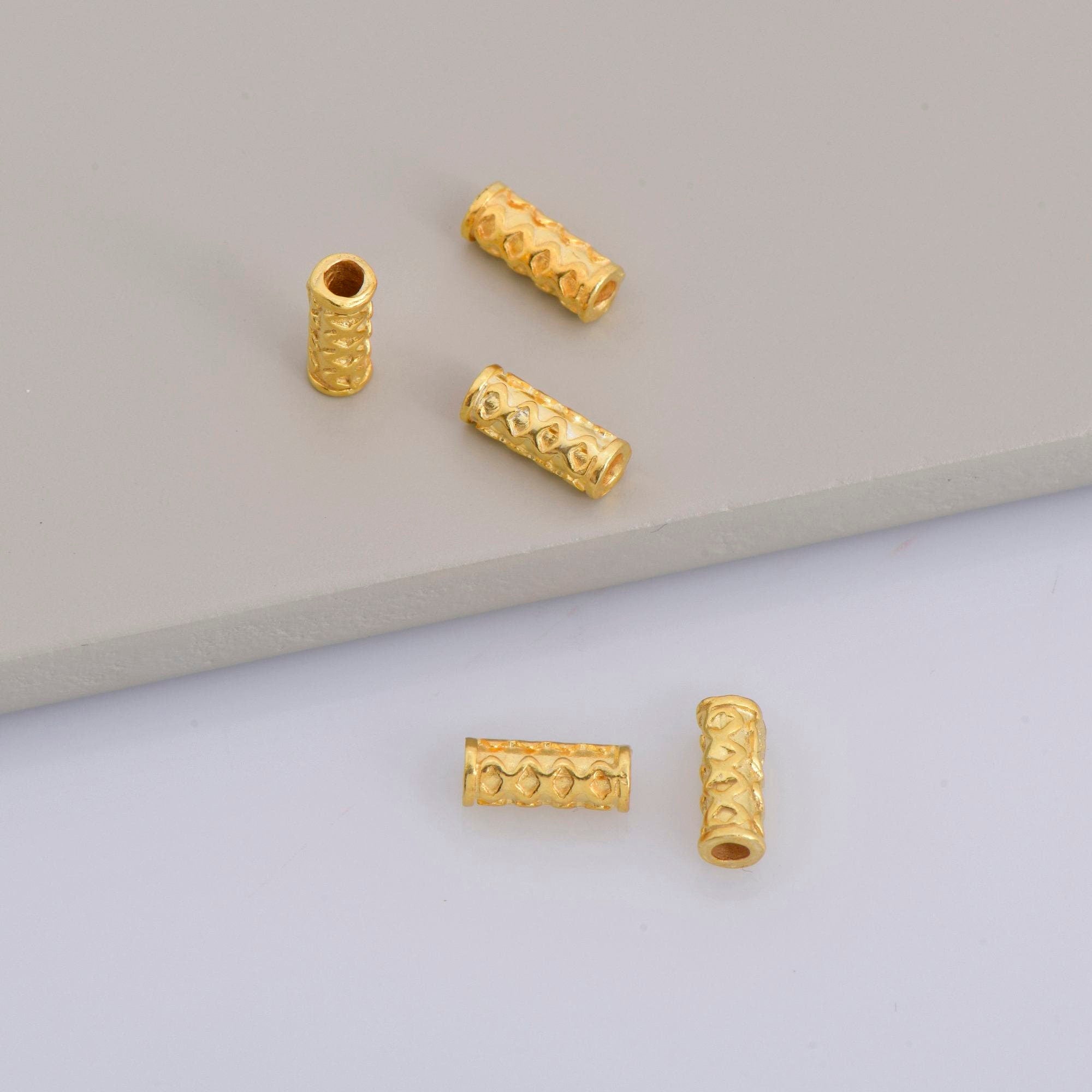 24K Gold Vermeil Tube Beads, 24K Gold Plated Tribal Tube Beads, 925 Silver Spiral Tube Beads, Silver Tube Beads For Jewelry Making, VM18