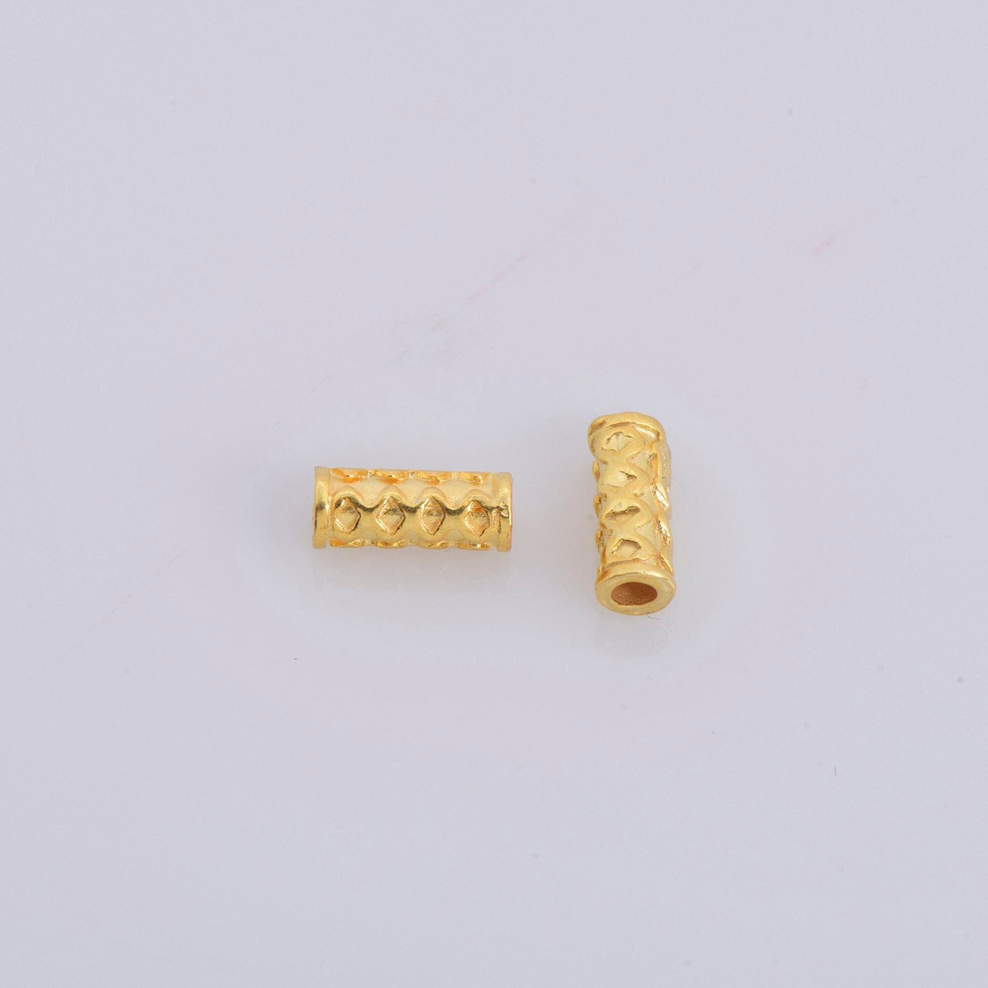 24K Gold Vermeil Tube Beads, 24K Gold Plated Tribal Tube Beads, 925 Silver Spiral Tube Beads, Silver Tube Beads For Jewelry Making, VM18
