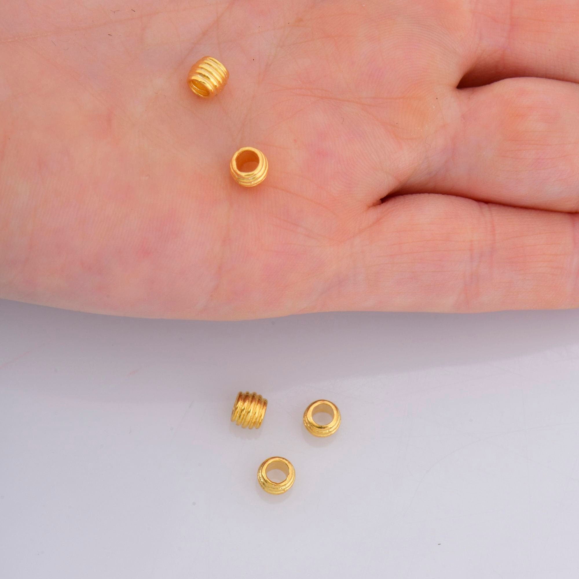 24K Gold Vermeil Tube Beads, Gold Plated Coiled Tube Beads, 925 Silver Spacer Tube Beads in Gold, Silver Tube Beads For Jewelry Making, VM19