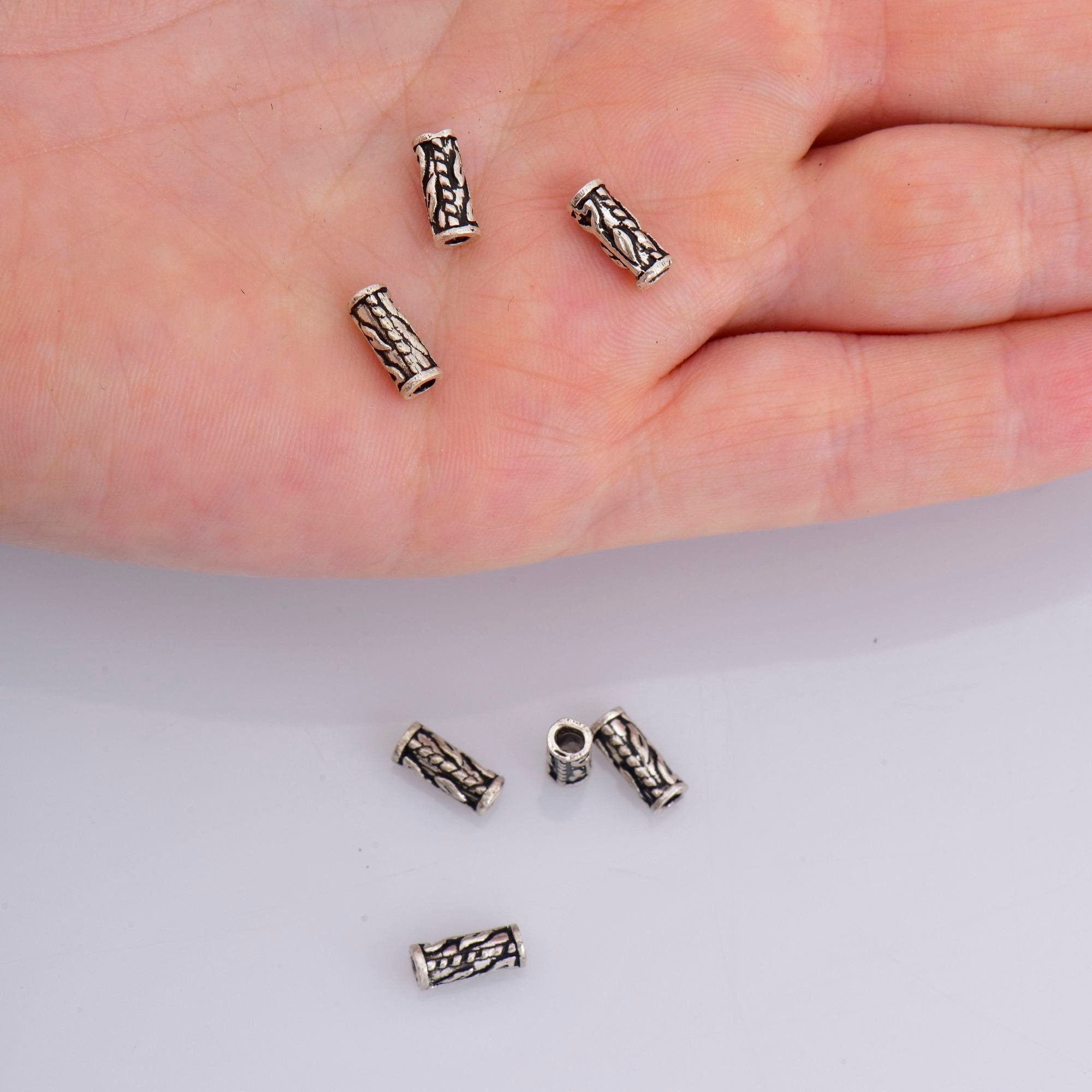 925 Sterling Silver Tube Beads, Antique Silver Flower Tube Beads, Spacer Tube Beads, Oxidized Silver Tube Beads For Jewelry Making, M21