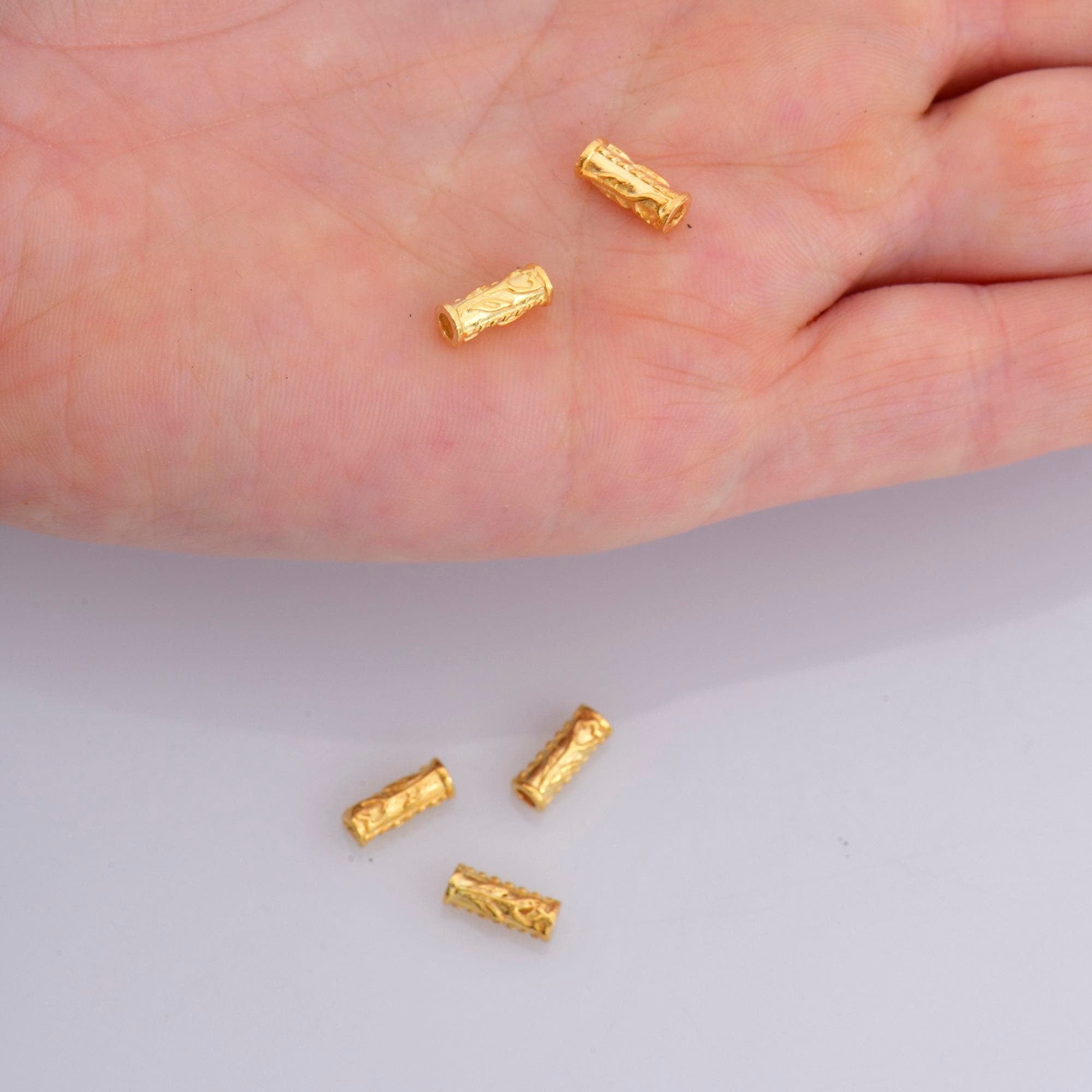 24K Gold Vermeil Tube Beads, Gold Plated Flower Tube Beads, 925 Silver Spacer Tube Beads in Gold, Silver Tube Beads For Jewelry Making, VM21