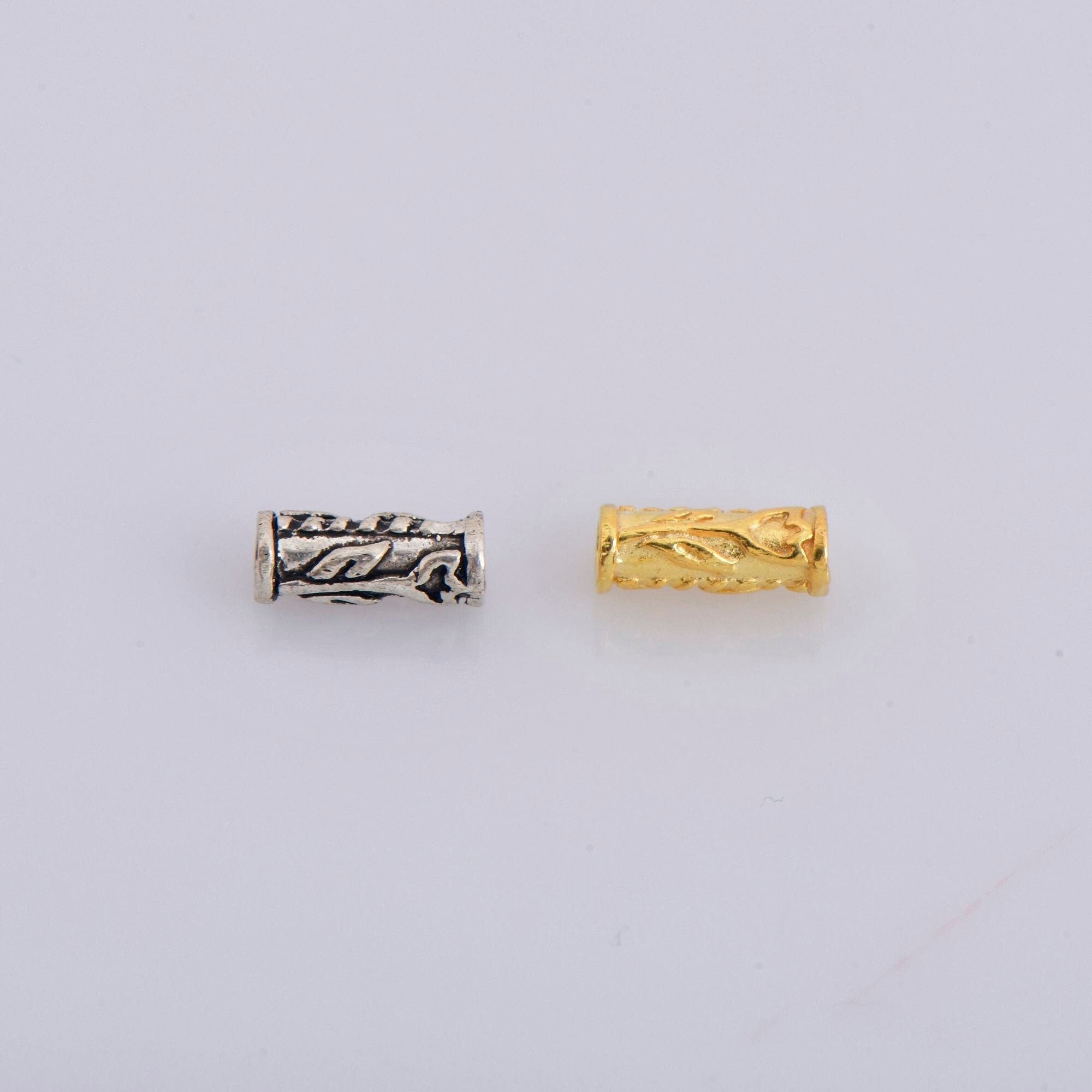 24K Gold Vermeil & 925 Silver Tube Beads, Gold Plated Flower Tube Beads, Spacer Tube Beads, Silver Tube Beads For Jewelry Making, M/VM21