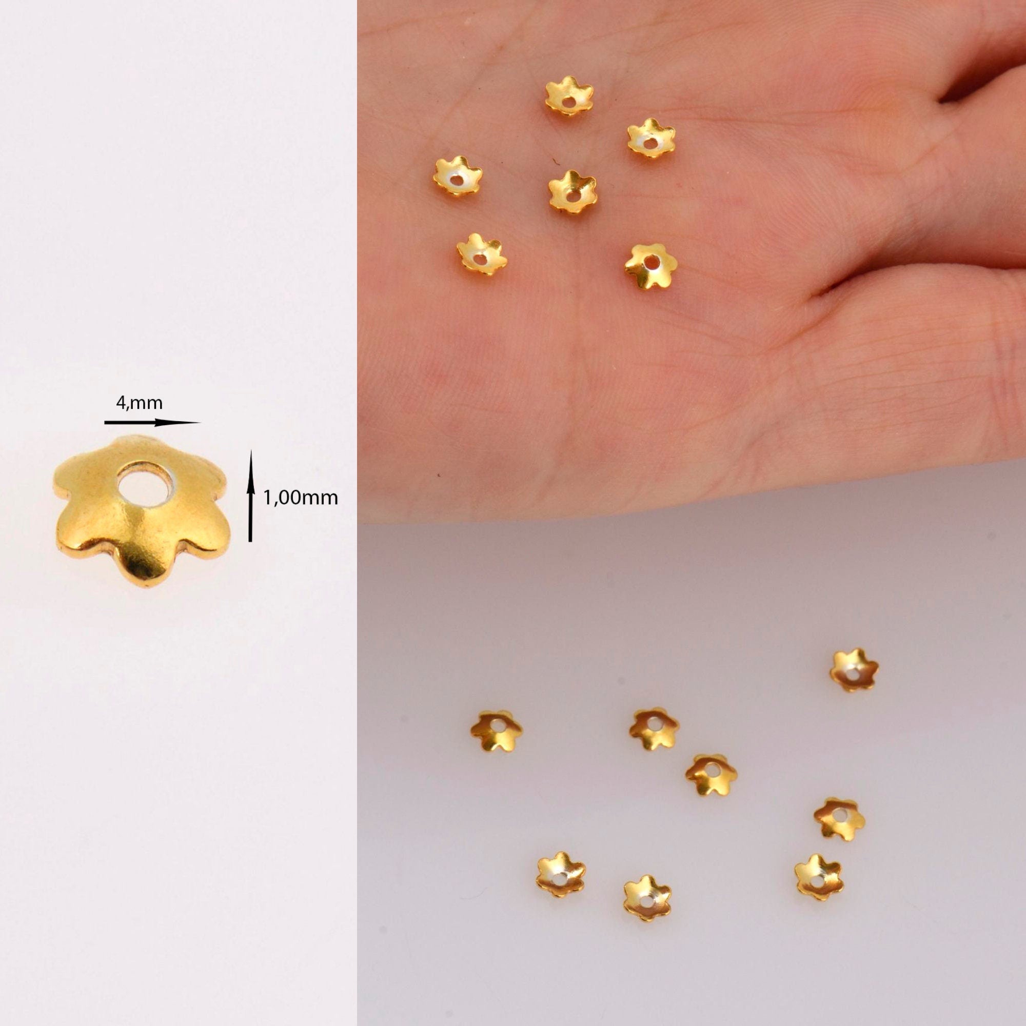 24K Gold Vermeil 6.5mm Plain Bead Caps, Gold Plated Shiny Plain Bead Caps, 925 Silver Bead Caps in Gold, Jewelry Spacer Bead Caps, VM14ABC