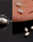 925 Sterling Silver Corrugated Oval Beads, Solid Seamless Oval Beads, Silver Olive Shape Beads, Barrel Shape Jewelry Craft Supplies, M4 A-E