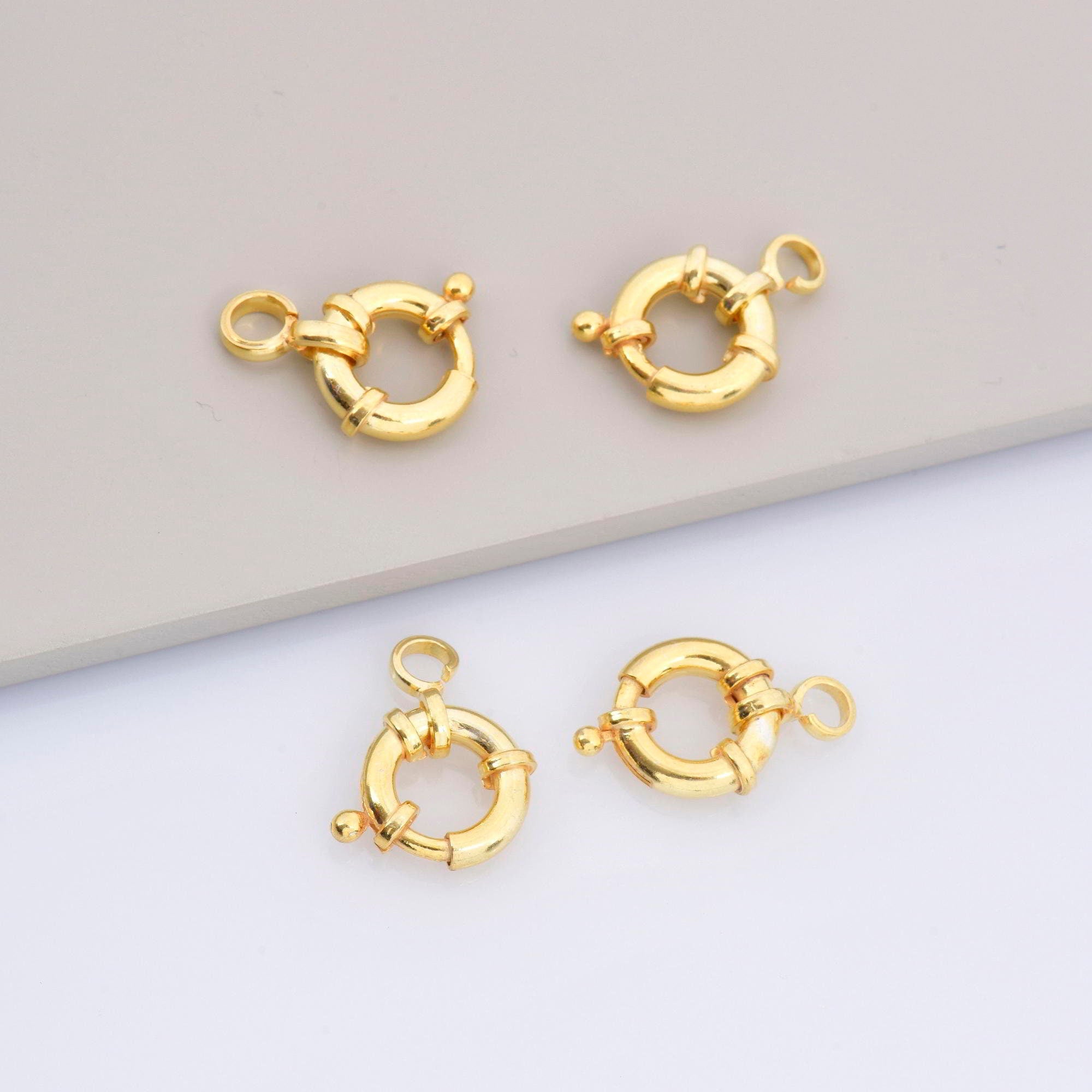 24K Gold Vermeil Spring Ring Clasp, 925 Solid Silver Spring Clasps with Open Loop, Gold Plated Trigger Spring Clasp, Jewelry Findings, VM53B