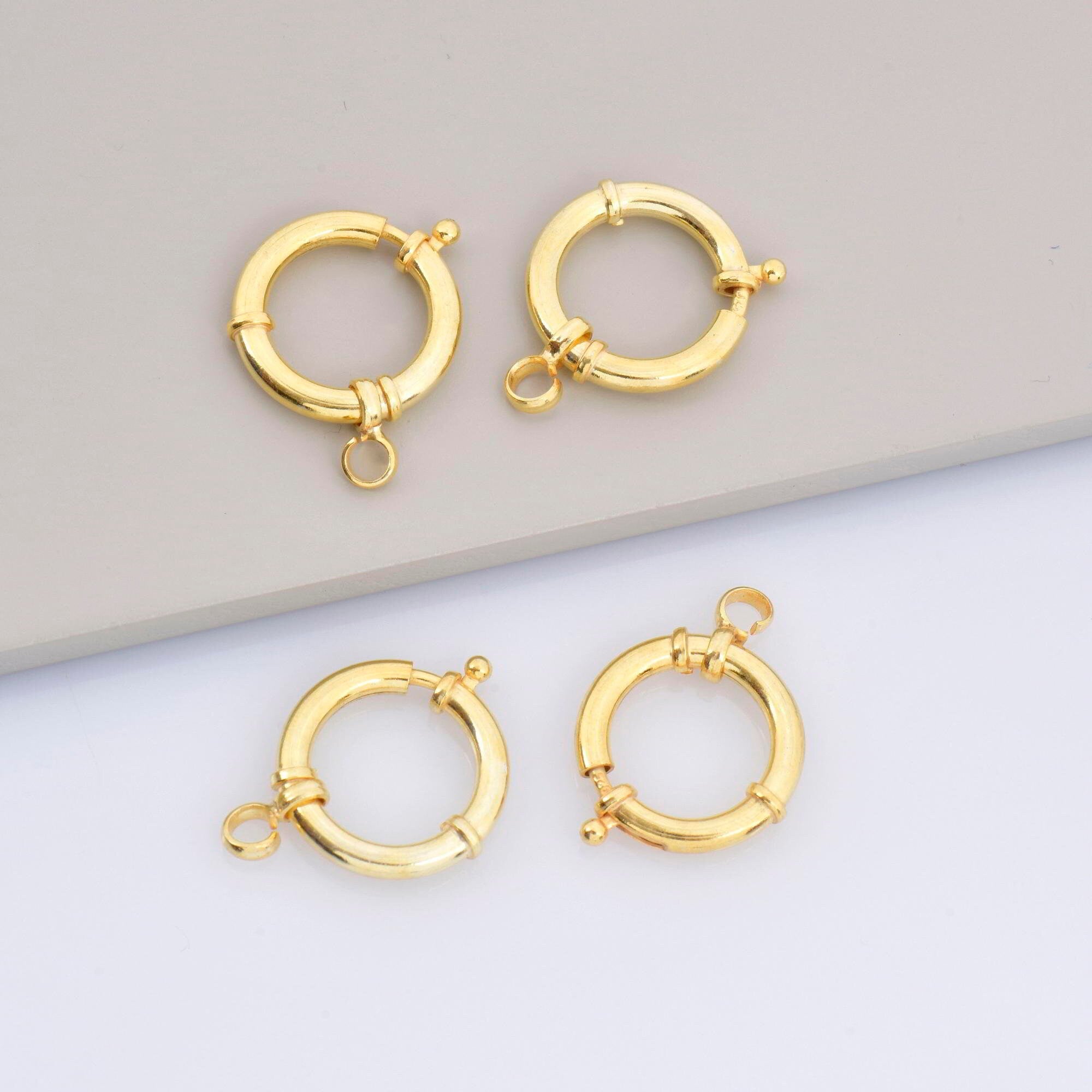 24K Gold Vermeil Spring Ring Clasp, Solid Silver Spring Clasps with Open Loop, 24K Gold Plated Trigger Spring Clasp, Jewelry Findings, VM53D