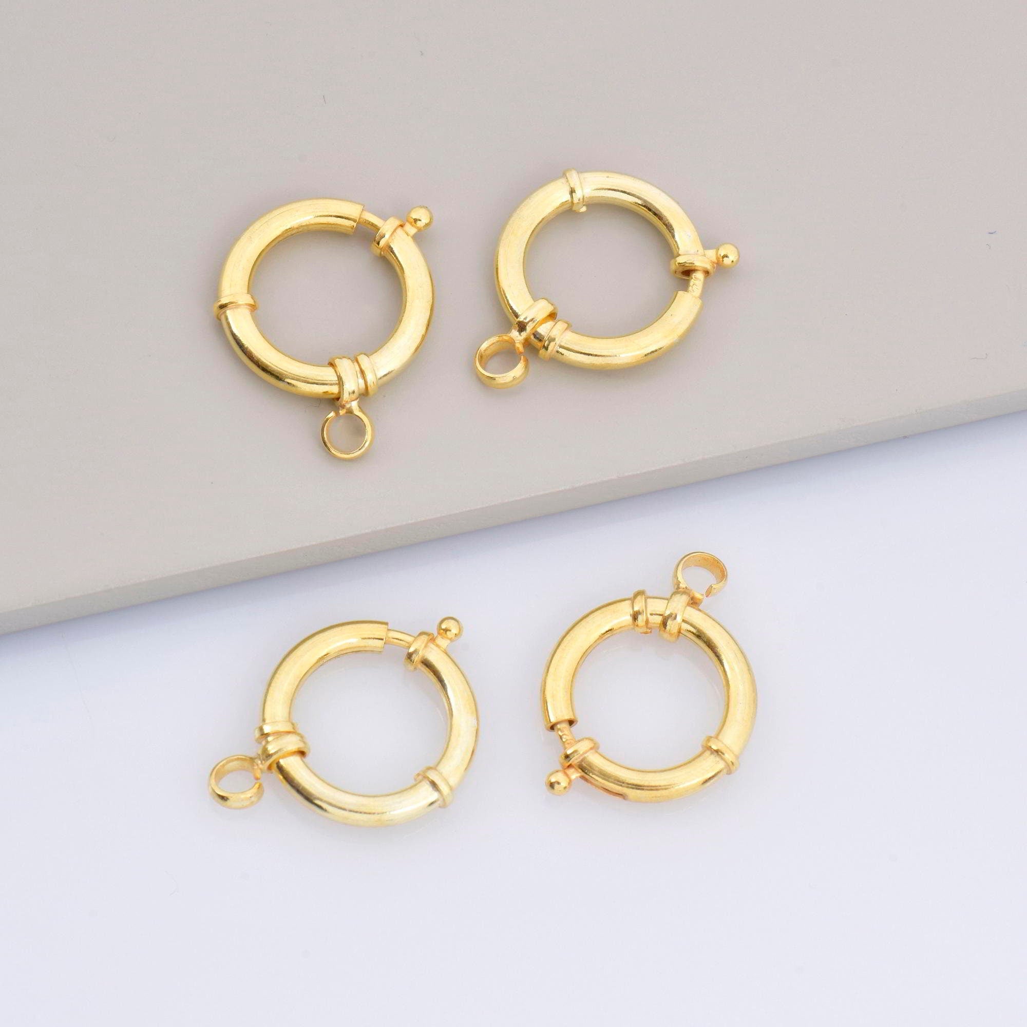 24K Gold Vermeil Spring Ring Clasp, 925 Solid Silver Spring Clasps with Open Loop, Gold Plated Trigger Spring Clasp, Jewelry Findings, VM53D