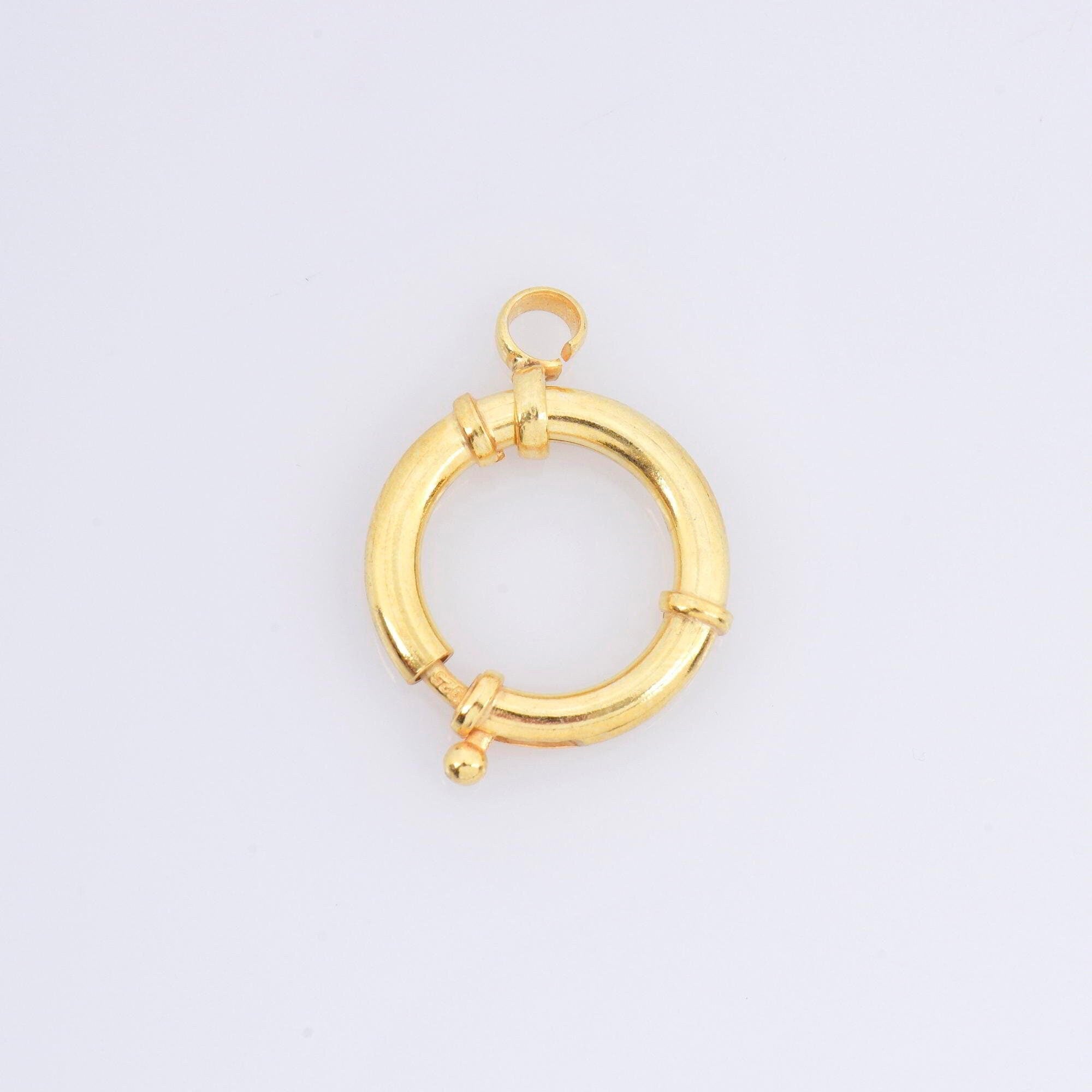 24K Gold Vermeil Spring Ring Clasp, 925 Solid Silver Spring Clasps with Open Loop, Gold Plated Trigger Spring Clasp, Jewelry Findings, VM53D