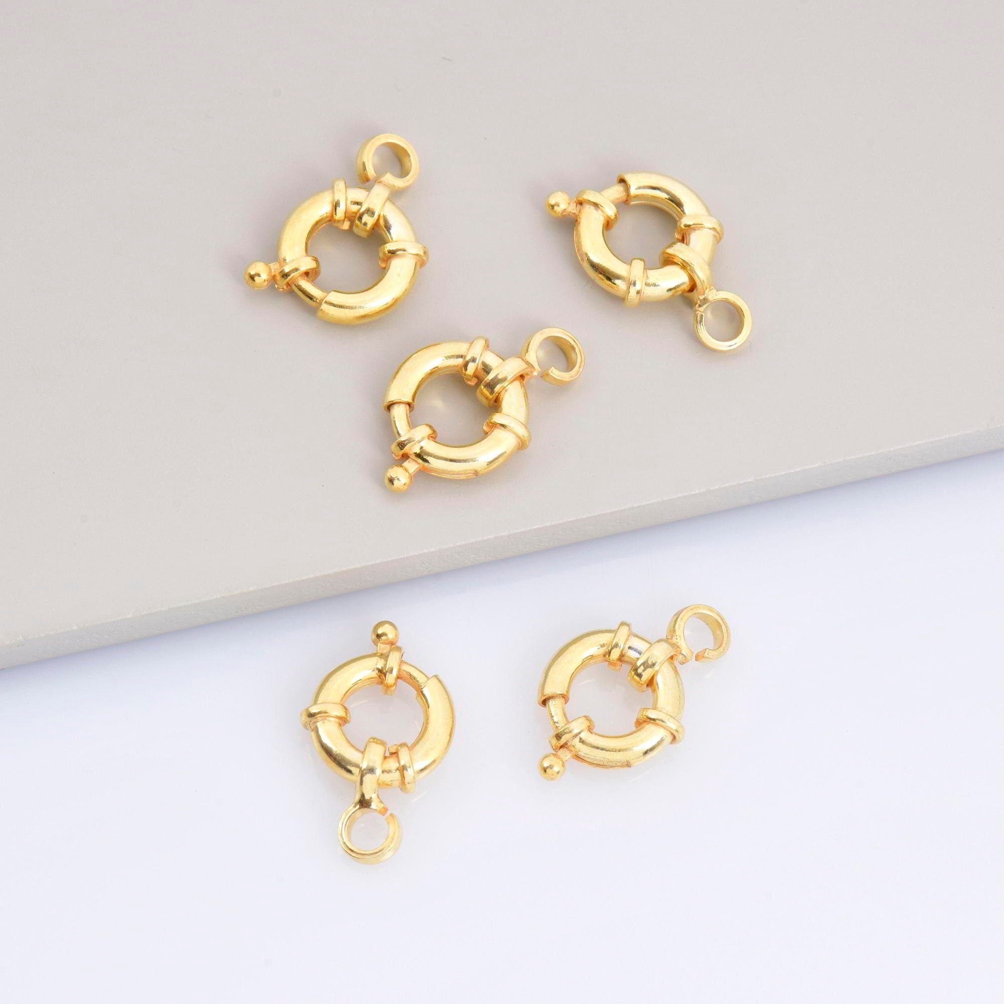 24K Gold Vermeil Spring Ring Clasp, Solid Silver Spring Clasps with Open Loop, 24K Gold Plated Trigger Spring Clasp, Jewelry Findings, VM53D