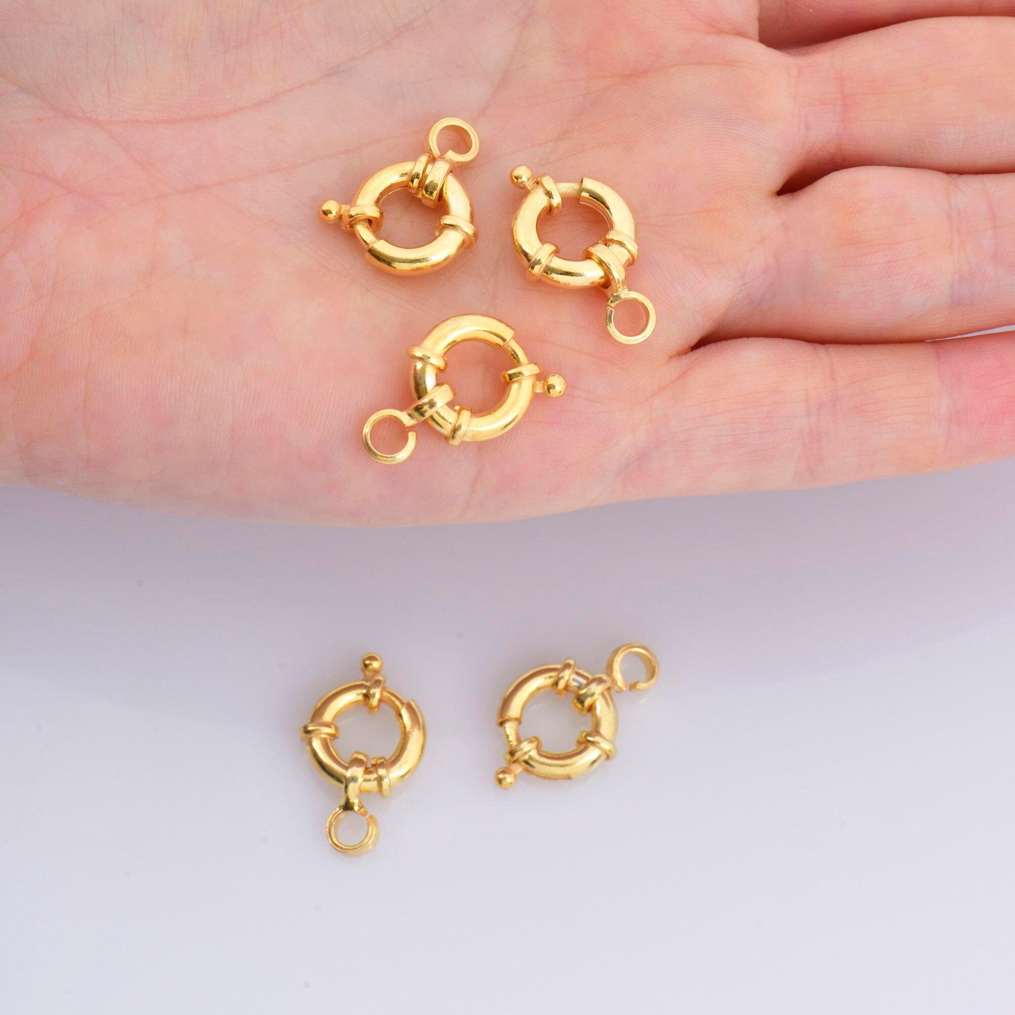 24K Gold Vermeil Spring Ring Clasp, Solid Silver Spring Clasps with Open Loop, 24K Gold Plated Trigger Spring Clasp, Jewelry Findings, VM53D