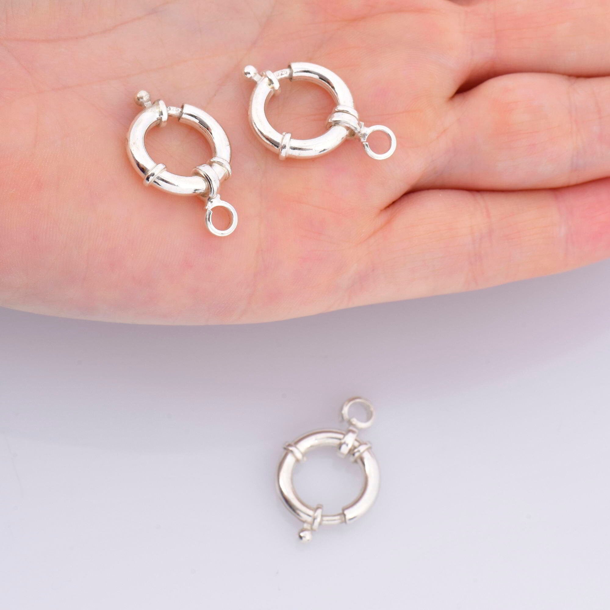 925 Sterling Silver Spring Ring Clasp, Solid Silver Spring Clasps with Open Loop, Silver Trigger Spring Clasp, Jewelry Making Findings, M53C