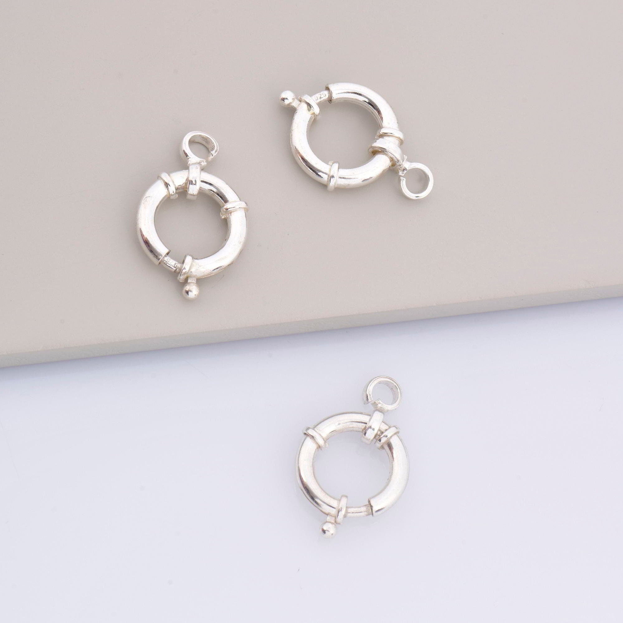 925 Sterling Silver Spring Ring Clasp, Solid Silver Spring Clasps with Open Loop, Silver Trigger Spring Clasp, Jewelry Findings, M53A-B-C-D