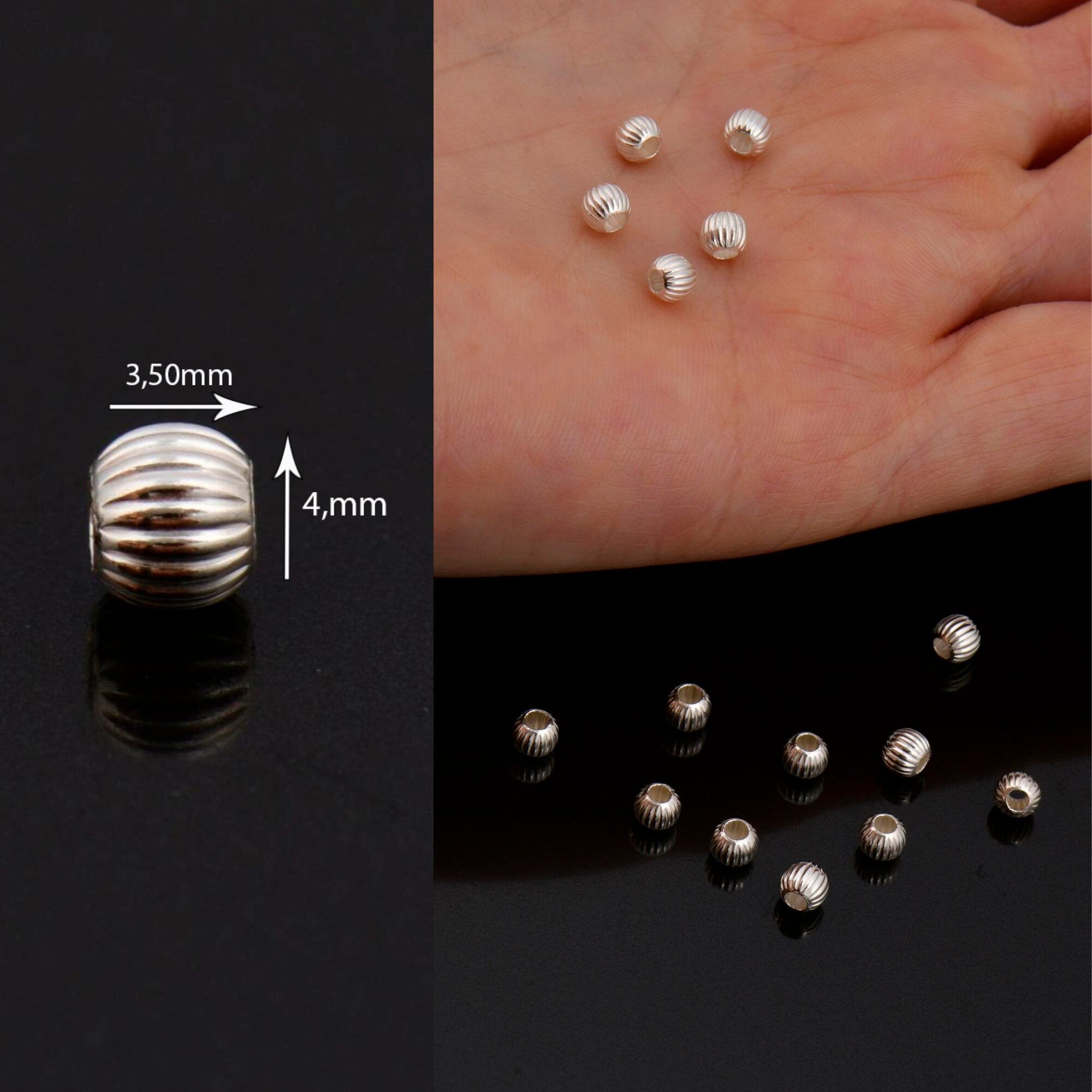 925 Sterling Silver Corrugated 4mm Round Beads, Seamless Round Beads, Solid Silver Round Shape Beads, Seperator Beads, Jewelry Supplies, M5B