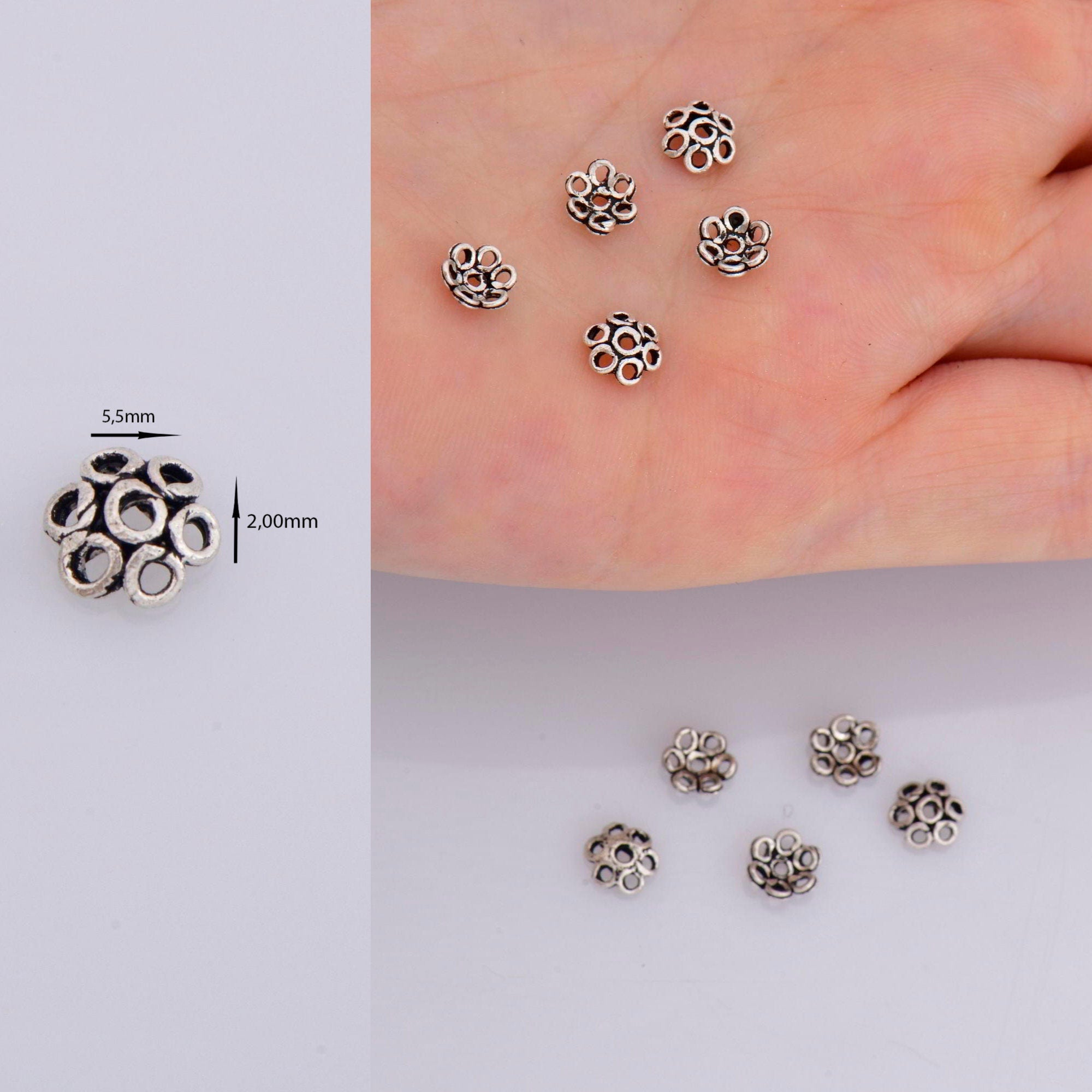 925 Sterling Silver 5.5mm Bead Caps, Silver Bead Caps, Oxidized Solid Silver Bead Caps, Jewelry Spacer Bead Caps, Jewelry Craft Supply, M12
