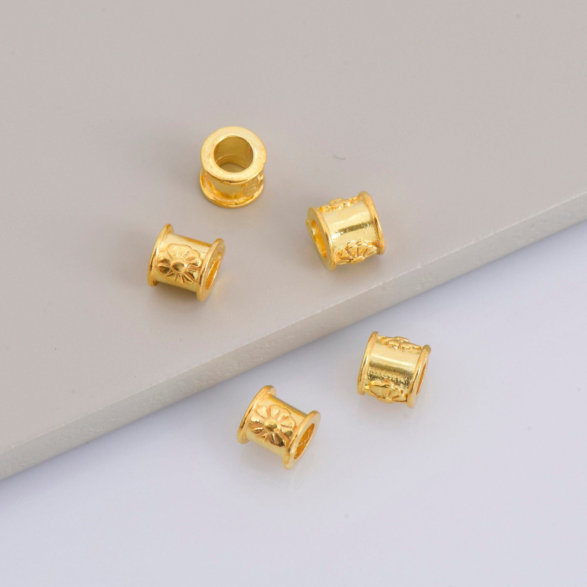 24K Gold Vermeil & 925 Silver Flower Tube Beads, Gold Plated Tube Beads, Spacer Tube Beads, Silver Tube Beads, Jewelry Making, M/VM22