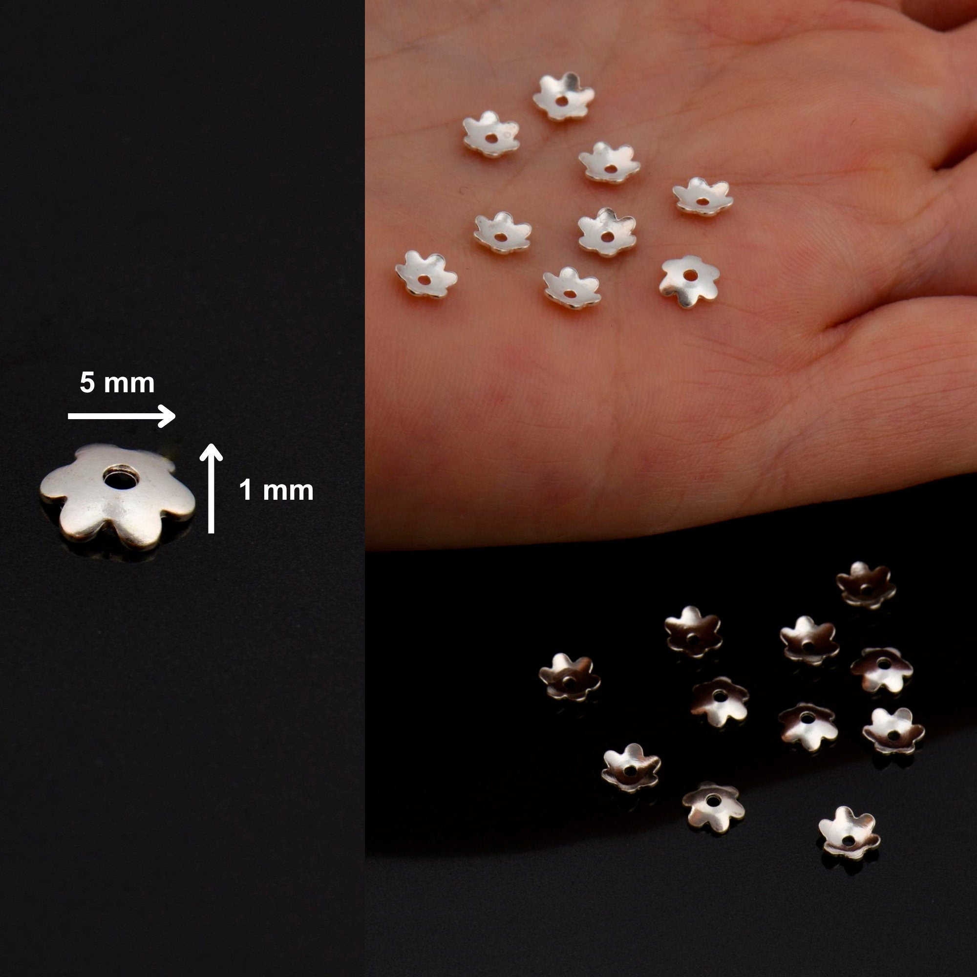 925 Sterling Silver 5mm Plain Bead Caps, Silver Shiny Plain Bead Caps, Oxidized Silver Bead Caps, Jewelry Spacer Bead Caps, M14B