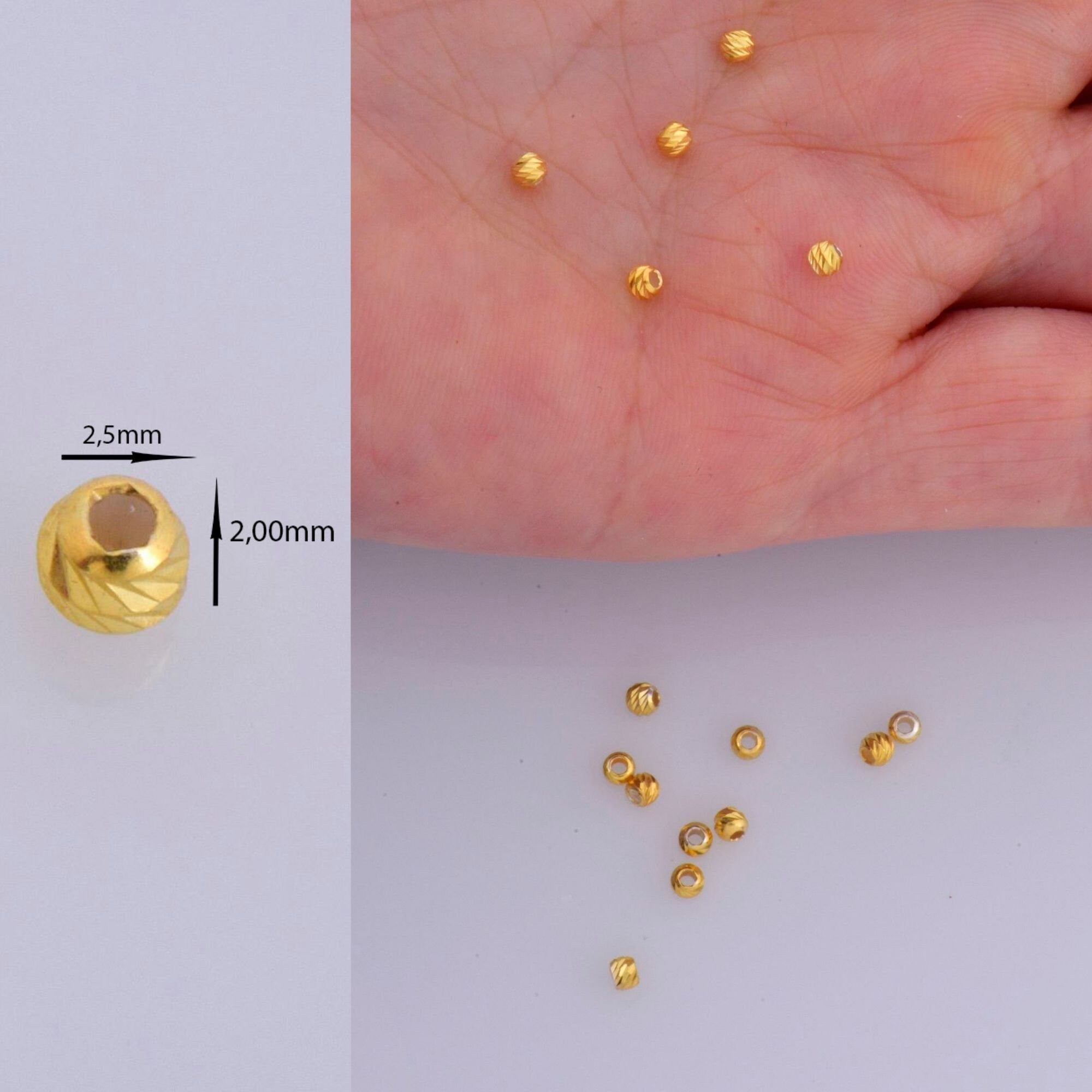 24K Gold Vermeil Diamond Cut 2.5 mm Round Beads, Silver Laser Multi Diamond Cut Beads in 24K, Moon Cut Spacer Beads, Jewelry Supplies, VM2A