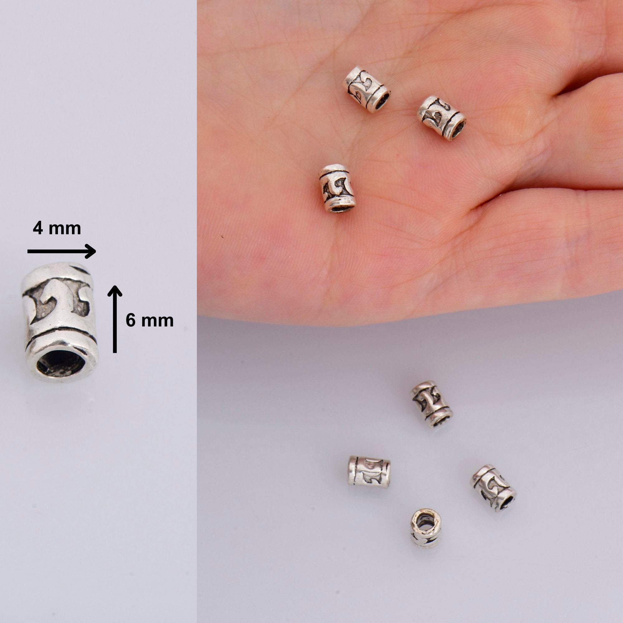 925 Sterling Silver Tube Beads, Antique Silver Tube Beads, Silver Spacer Tube Beads, Oxidized Silver Tube Beads For Jewelry Making, M20