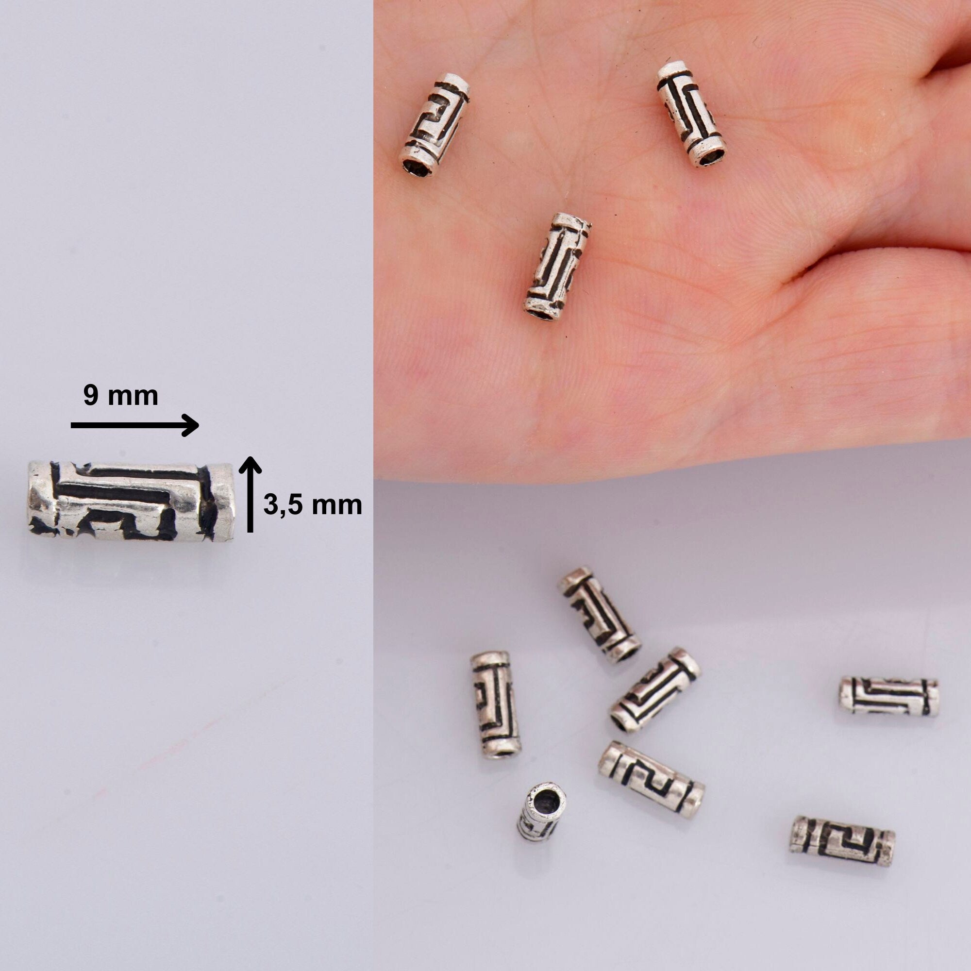 925 Sterling Silver Spiral Tube Beads, Antique Silver Tube Beads, Spacer Tube Beads, Oxidized Silver Tube Beads For Jewelry Making, M23