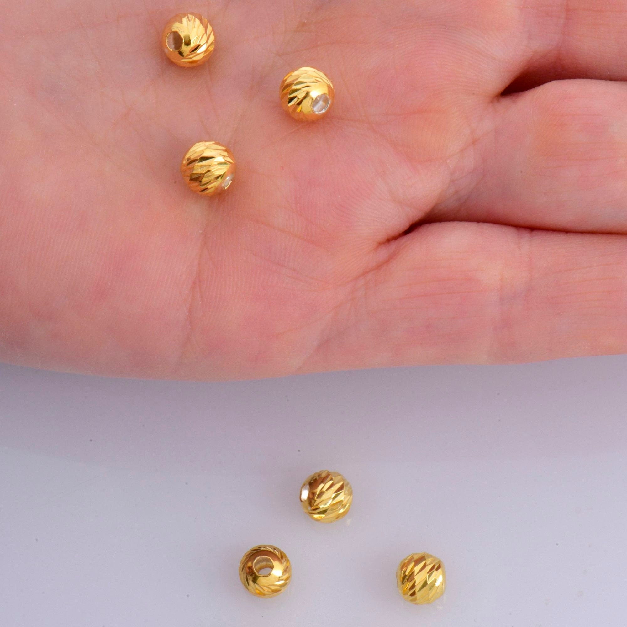 24K Gold Vermeil Diamond Cut 8mm Round Beads, 925 Silver Laser Multi Diamond Cut Beads in 24K, Moon Cut Spacer Beads, Jewelry Supplies, VM2F