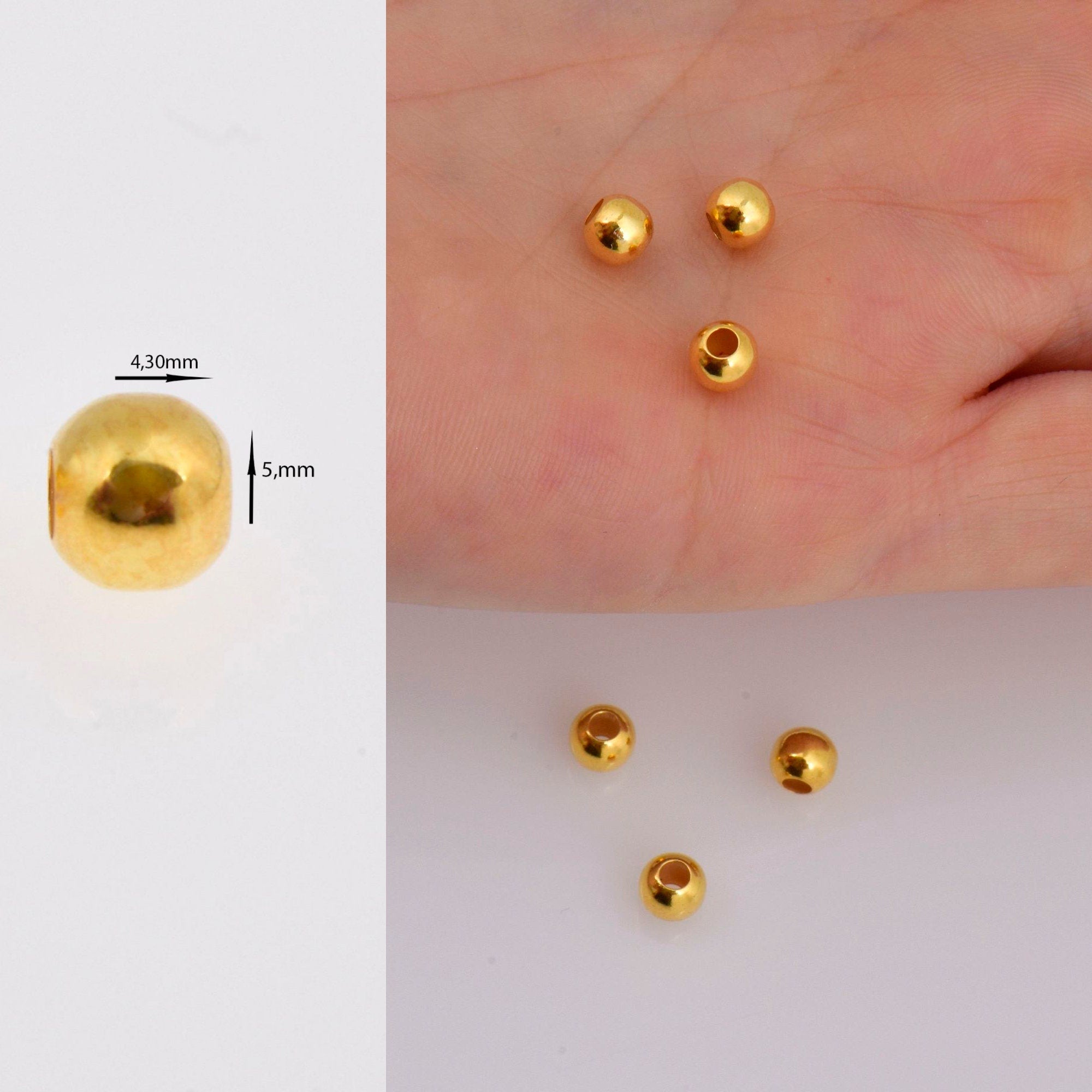 24K Gold 5mm Plated Seamless Round Beads, 925 Silver Round Beads in 24K Gold Vermeil, Round Shape Seperator Beads, Jewelry Supplies, VM3F
