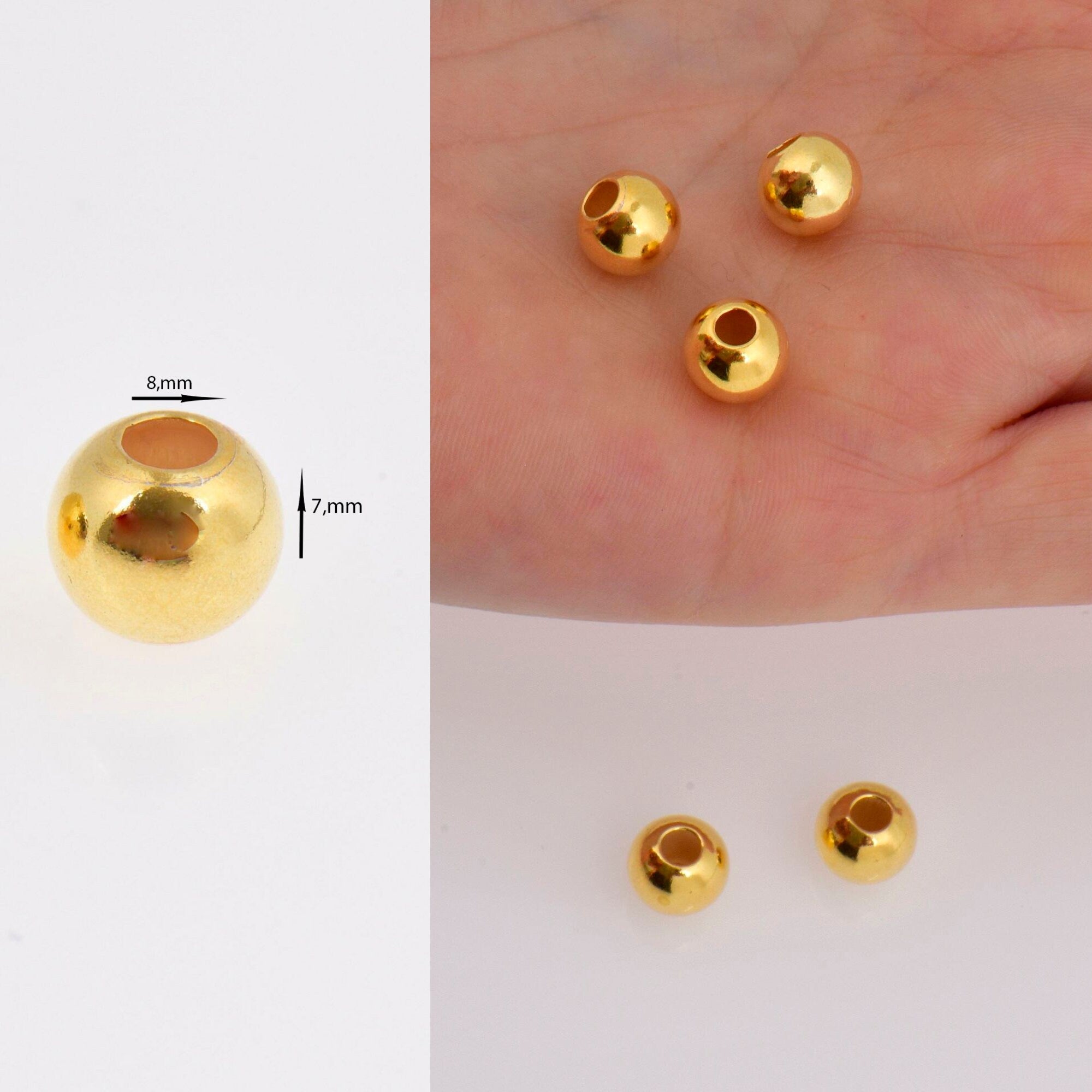 24K Gold 8mm Plated Seamless Round Beads, 925 Silver Round Beads in 24K Gold Vermeil, Round Shape Seperator Beads, Jewelry Supplies, VM3I