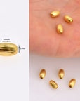 24K Gold 8mmx5mm Plated Seamless Oval Beads, 925 Silver Corrugated Oval Beads in Gold Vermeil, Olive Shape Beads, Jewelry Supplies, VM4C