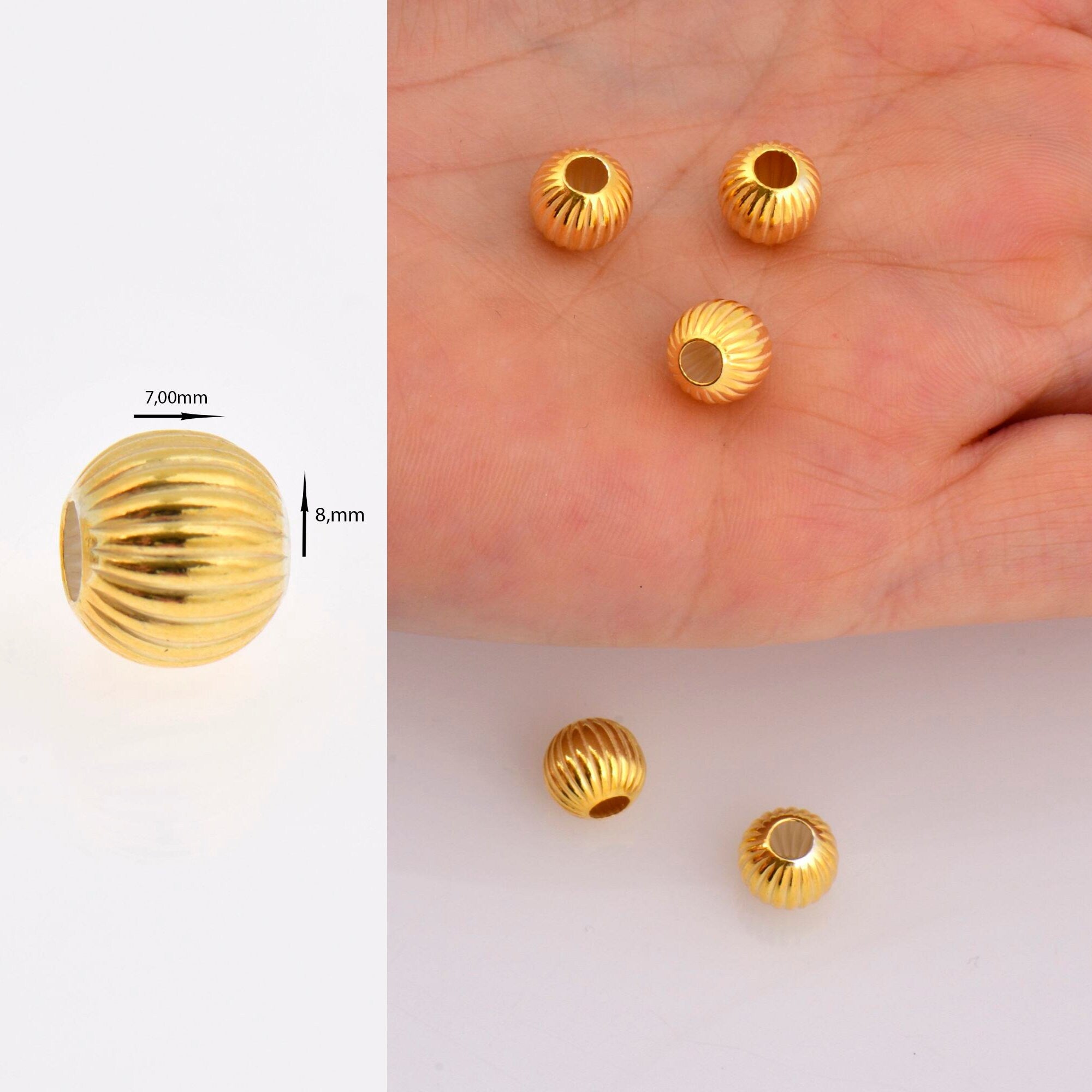 24K Gold 8mm Plated Seamless Round Beads, 925 Silver Corrugated Round Beads in Gold Vermeil, Round Seperator Beads, Jewelry Supplies, VM5F