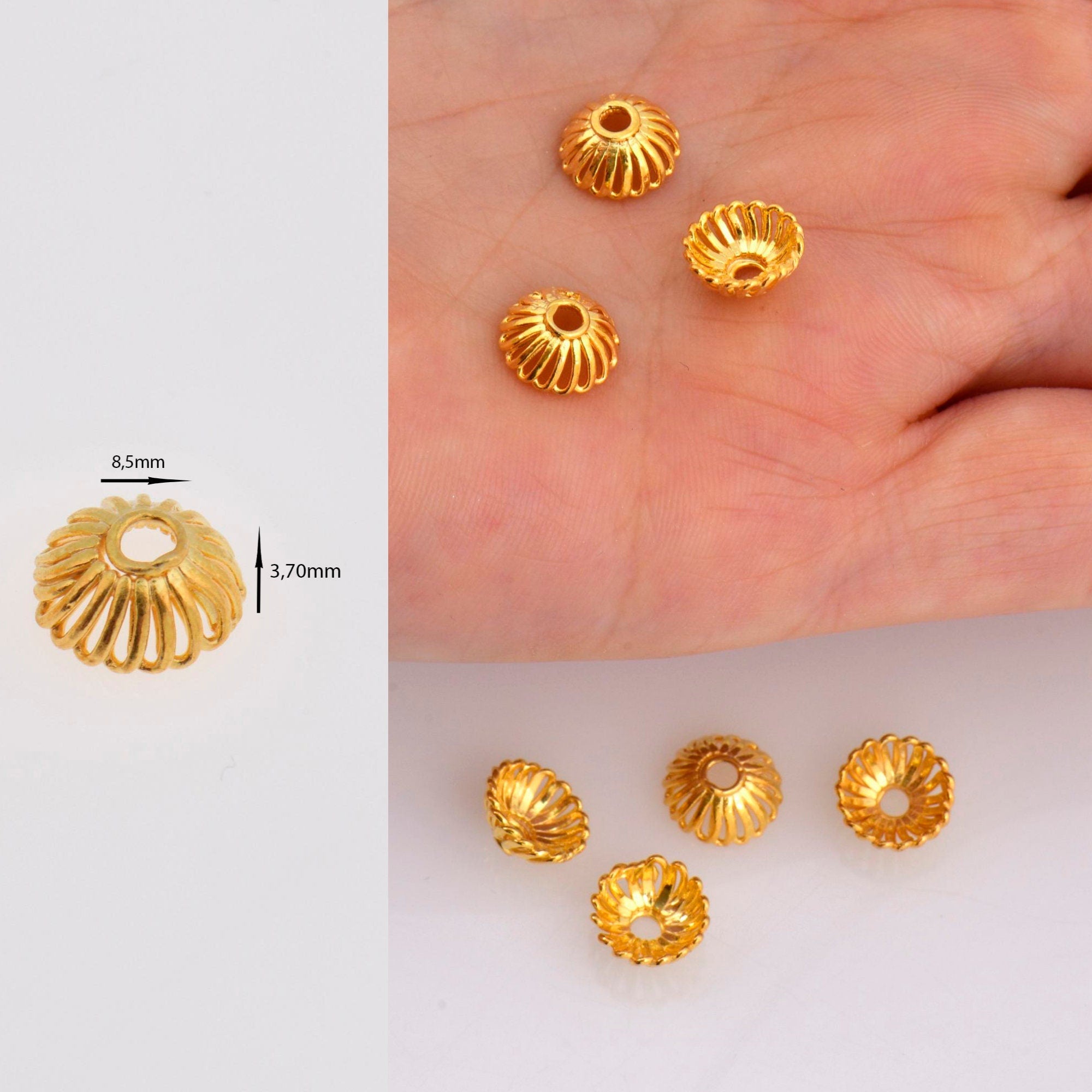 24K Gold Vermeil 8.5mm Bead Caps, Gold Plated Bead Caps, 925 Solid Silver Bead Caps in Gold, Spacer Bead Caps, Jewelry Craft Supply, VM8C