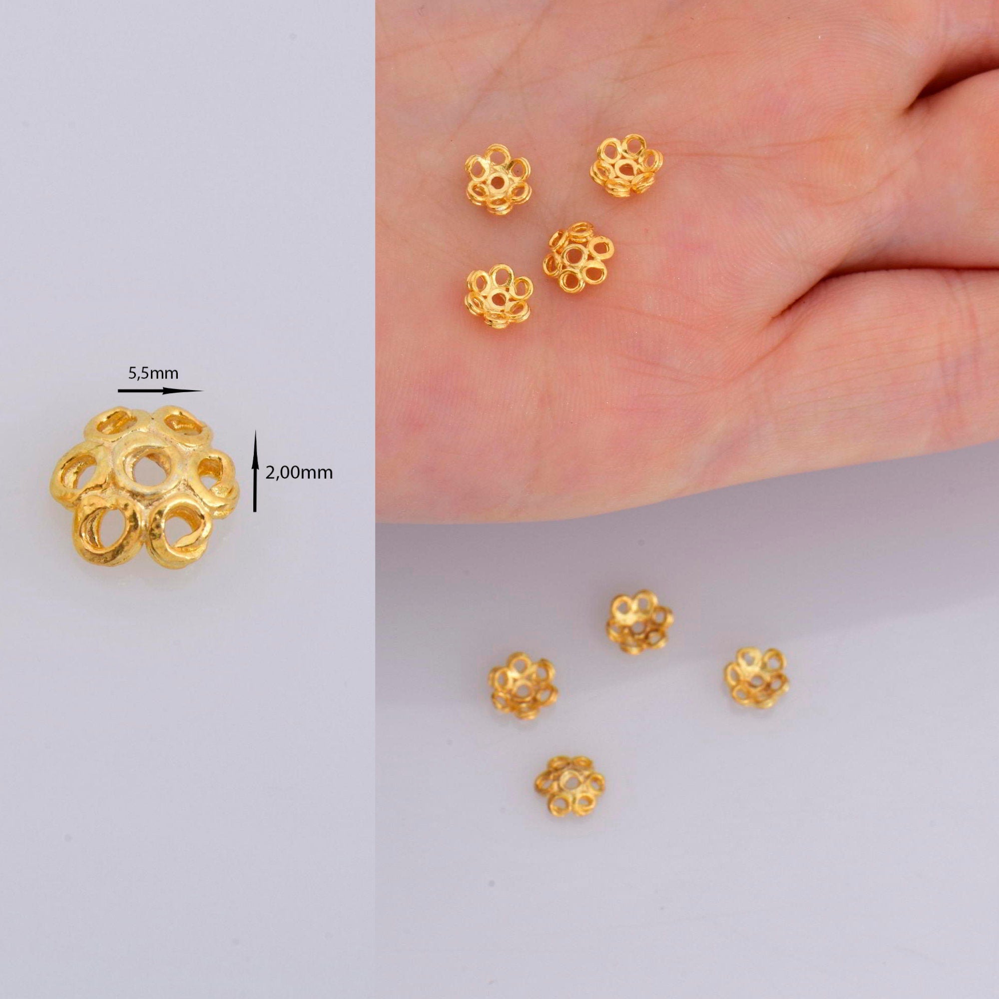 24K Gold Vermeil 5.5mm Bead Caps, Gold Plated Bead Caps, 925 Solid Silver Bead Caps in Gold, Spacer Bead Caps, Jewelry Craft Supply, VM12